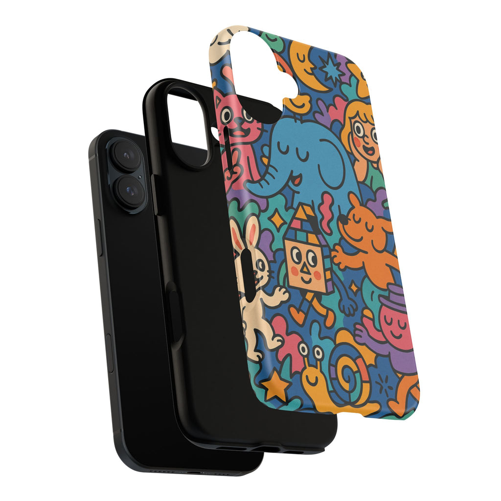 Colorful Doodle Phone Case — Cute Cartoon Animals & Characters