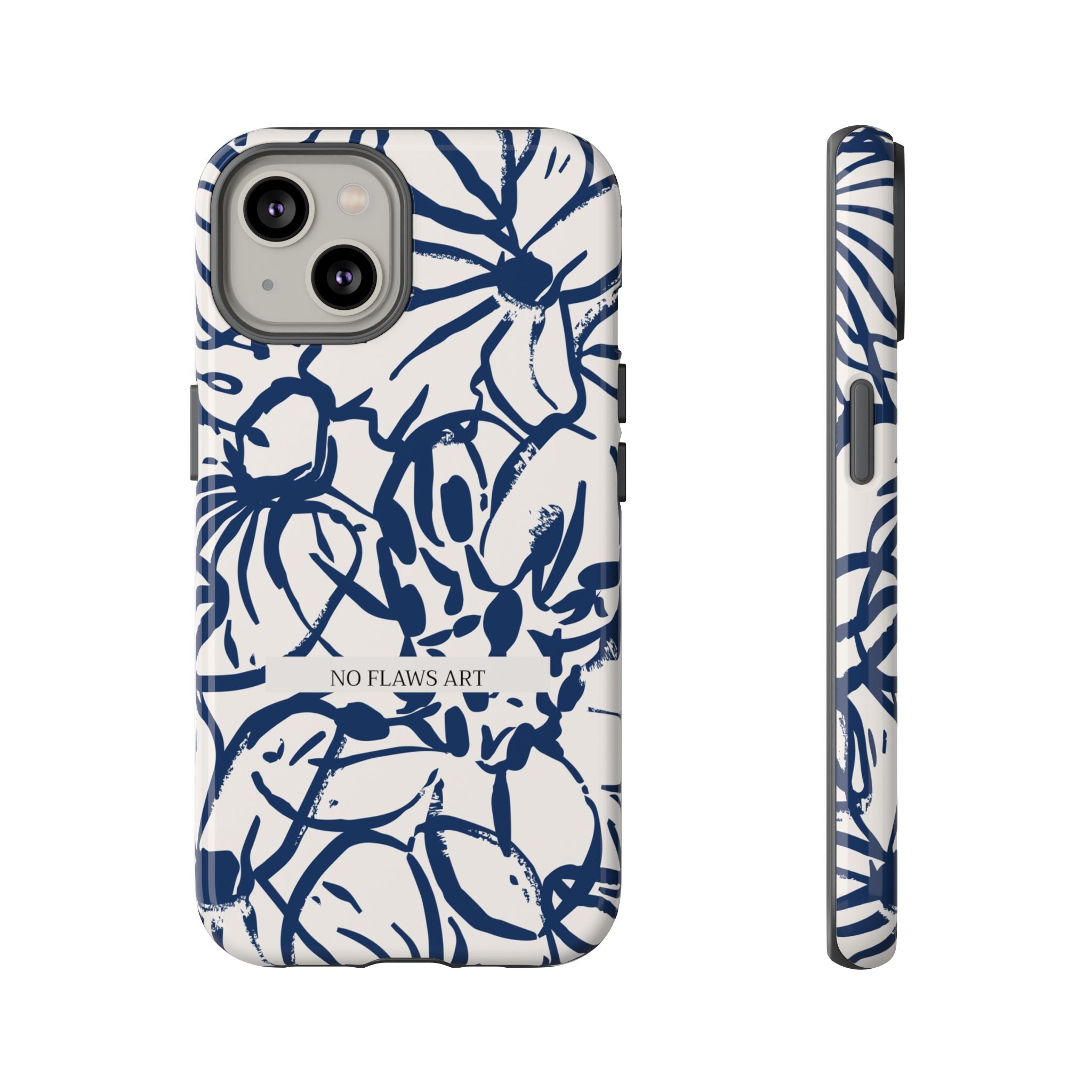 Navy Floral Tough Phone Case — "No Flaws Art" Protective Phone Cover