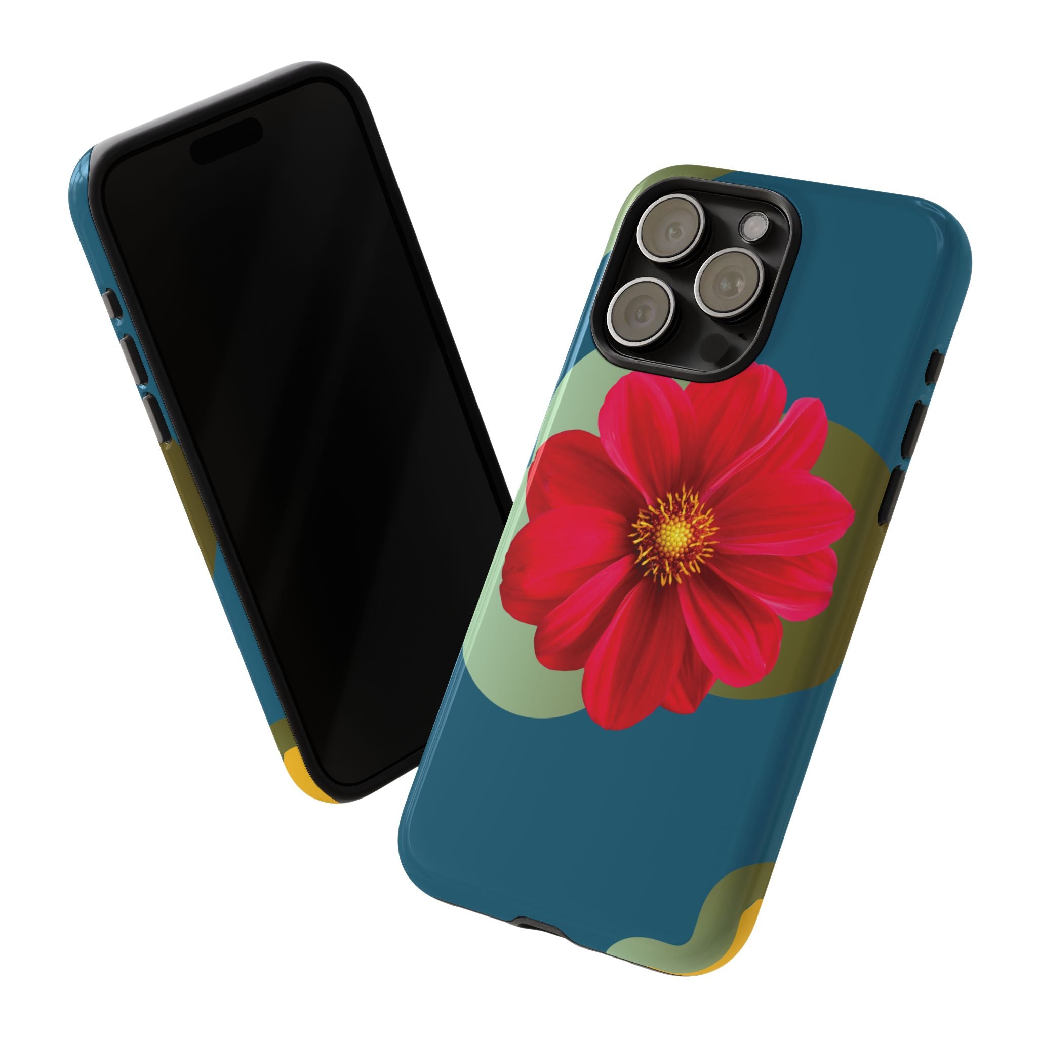 Floral Burst Tough Phone Case — Red Flower on Teal Protective Cover