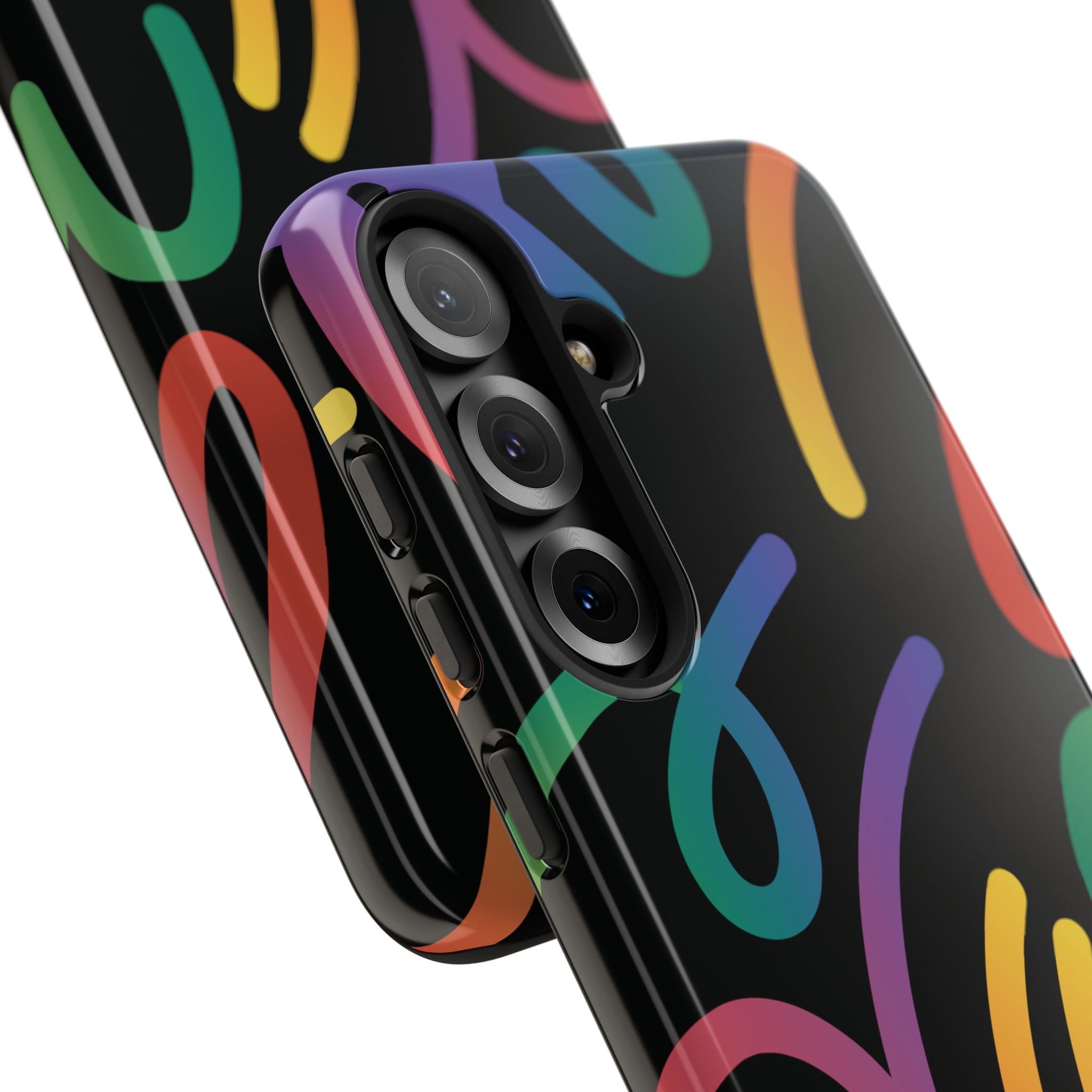 Colorful Doodle Tough Phone Case — Black Background Protective Cover