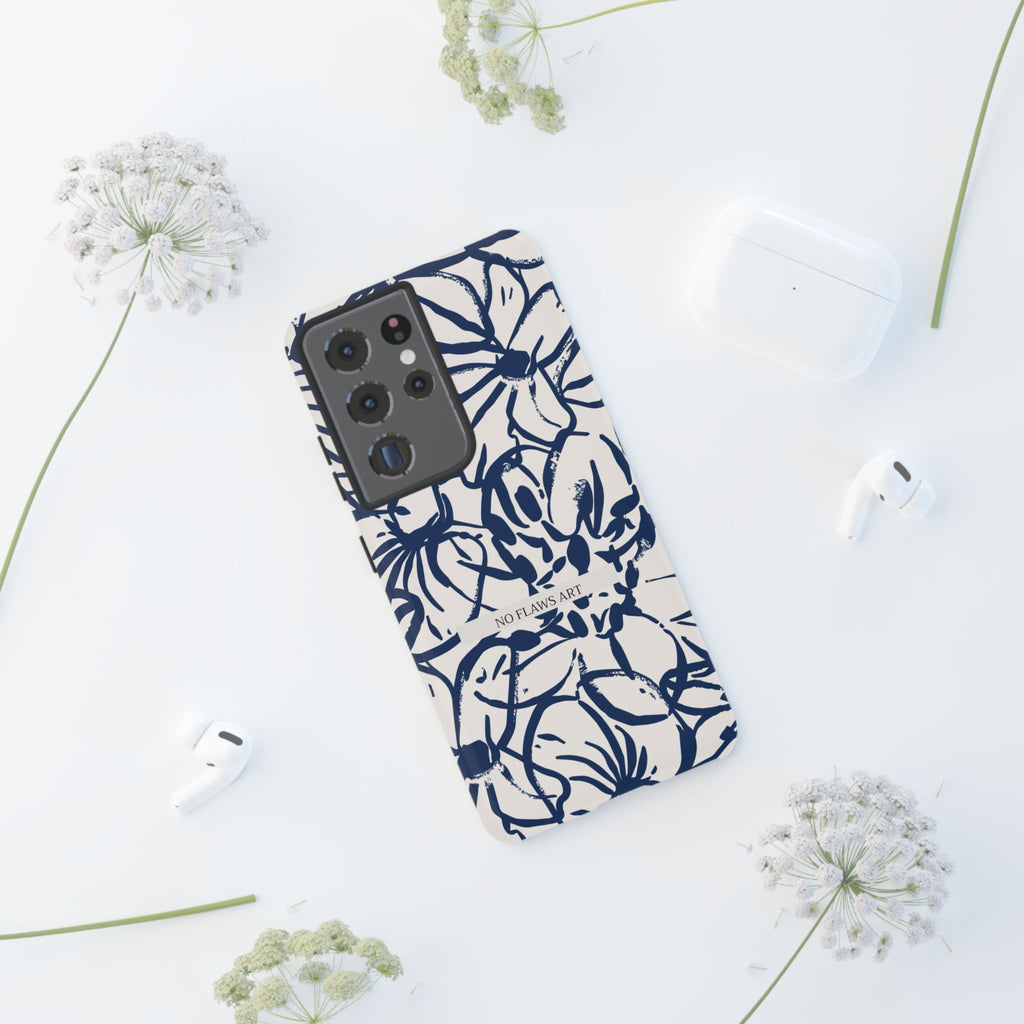 Navy Floral Tough Phone Case — "No Flaws Art" Protective Phone Cover