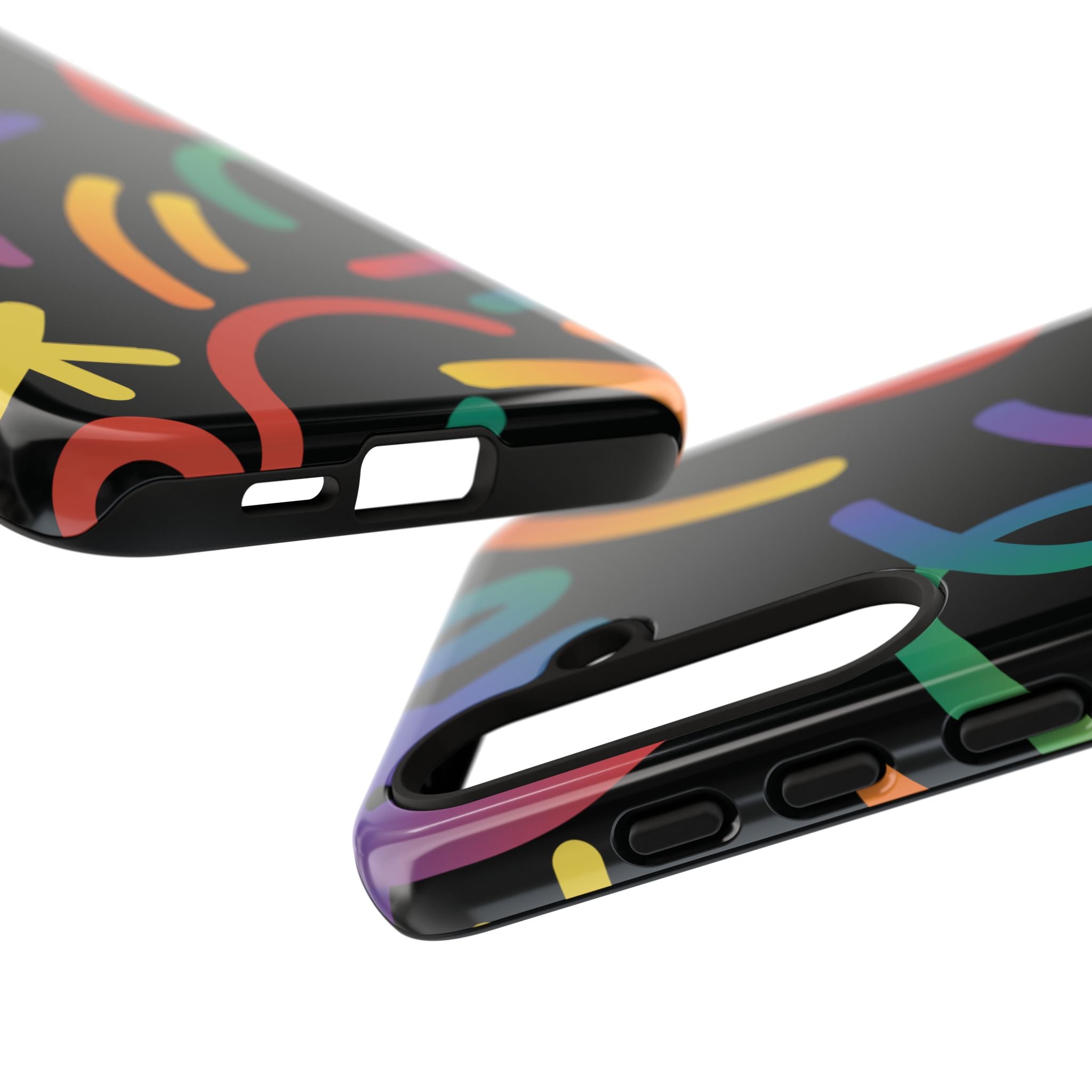 Colorful Doodle Tough Phone Case — Black Background Protective Cover