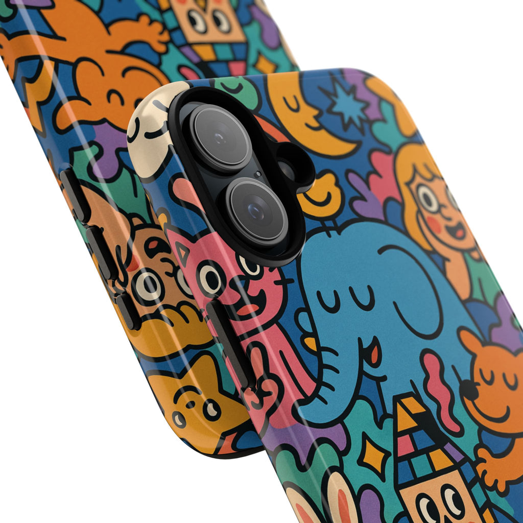 Colorful Doodle Phone Case — Cute Cartoon Animals & Characters