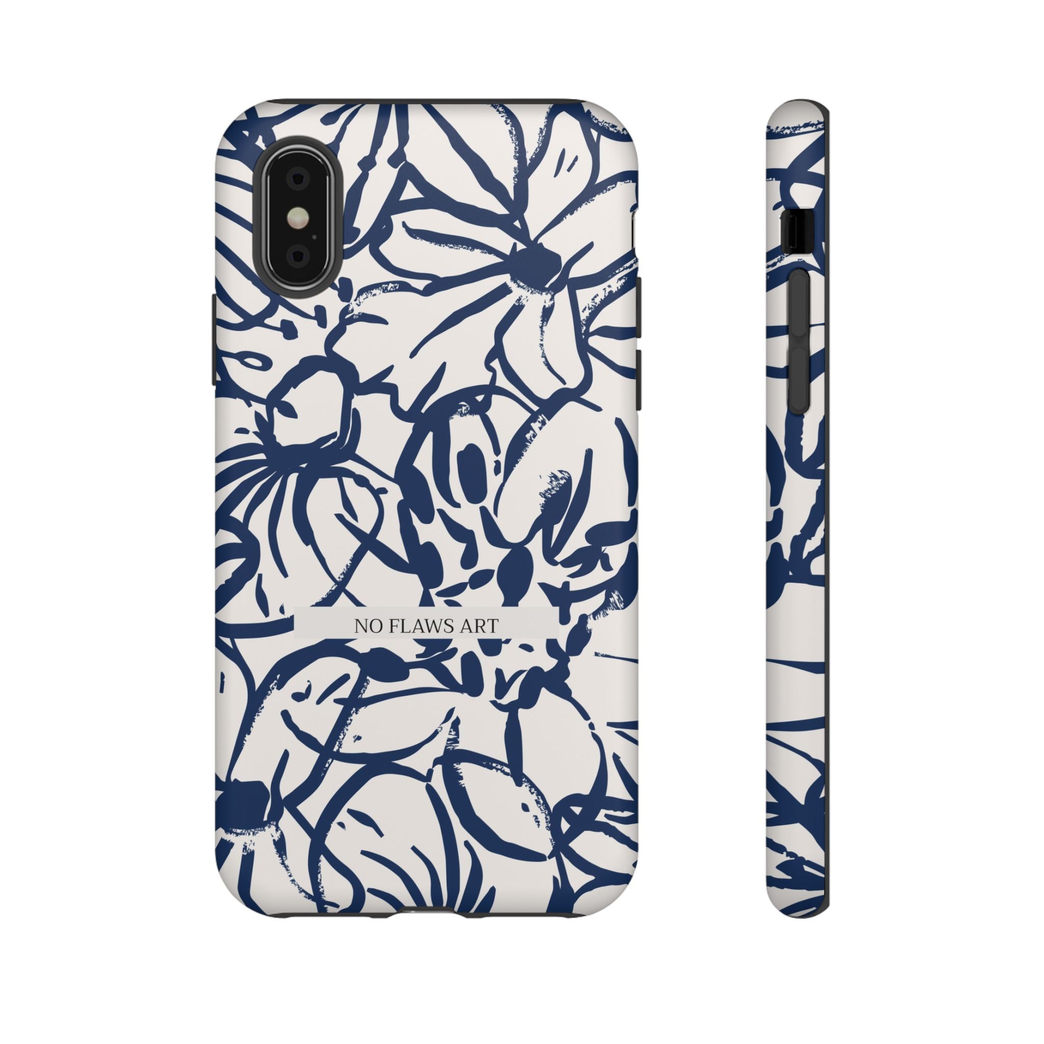 Navy Floral Tough Phone Case — "No Flaws Art" Protective Phone Cover
