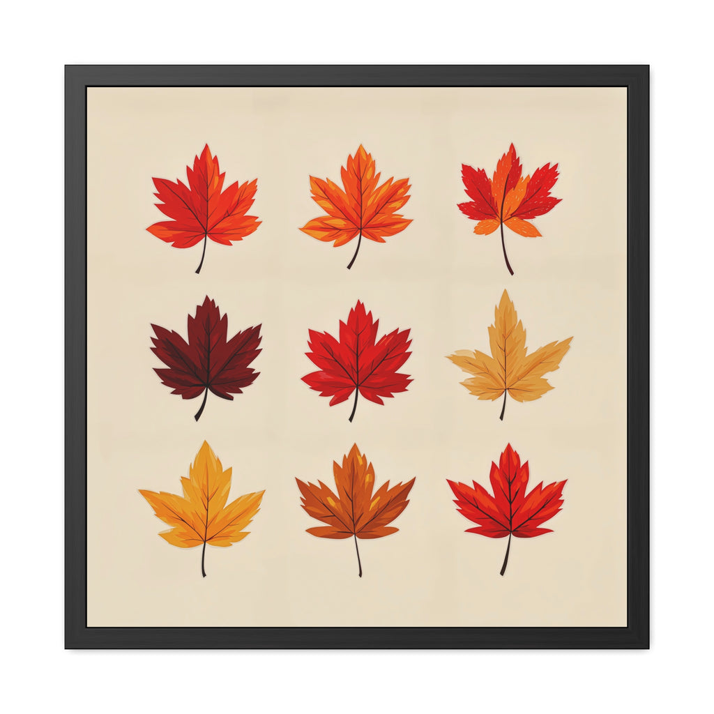 Autumn’s Palette: A Study of Nine Maple Leaves – Framed Art Poster