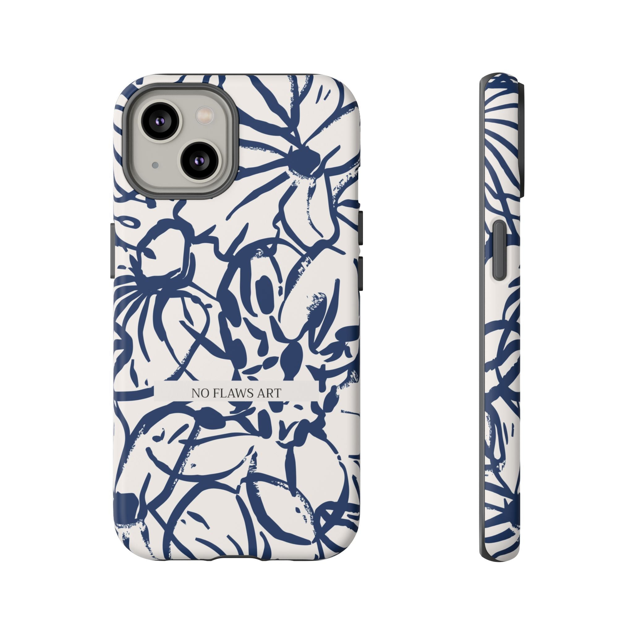 Navy Floral Tough Phone Case — "No Flaws Art" Protective Phone Cover