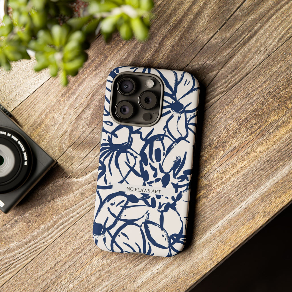 Navy Floral Tough Phone Case — "No Flaws Art" Protective Phone Cover