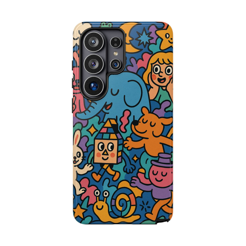 Colorful Doodle Phone Case — Cute Cartoon Animals & Characters