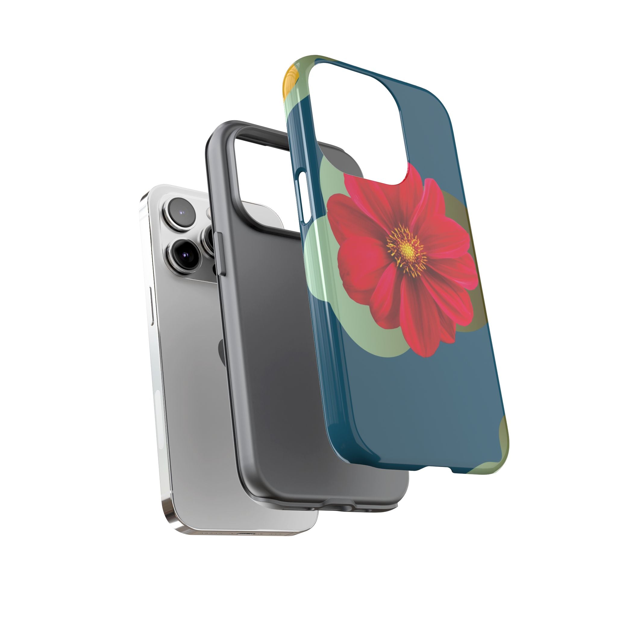 Floral Burst Tough Phone Case — Red Flower on Teal Protective Cover