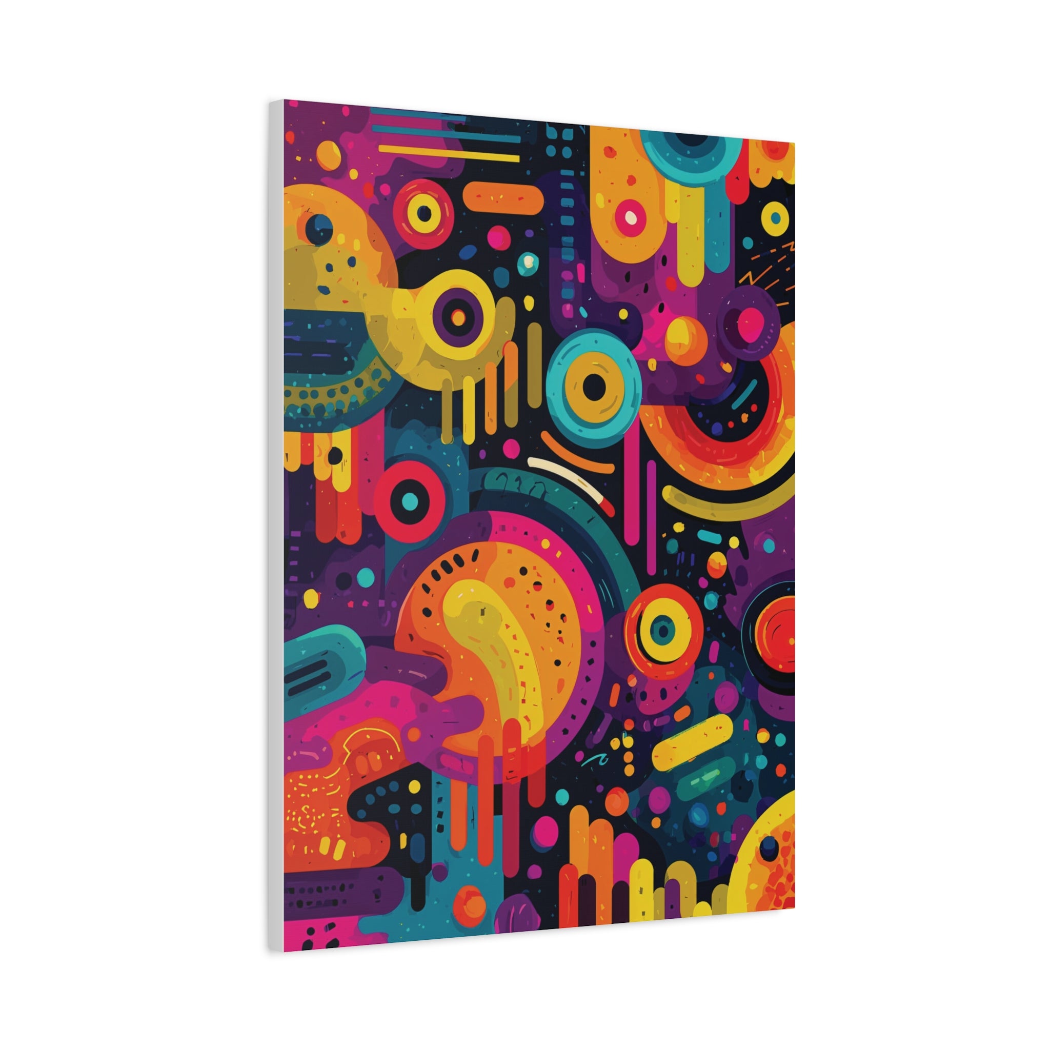 Abstract Neon Shapes Matte Canvas Print — Colorful Geometric Wall Art