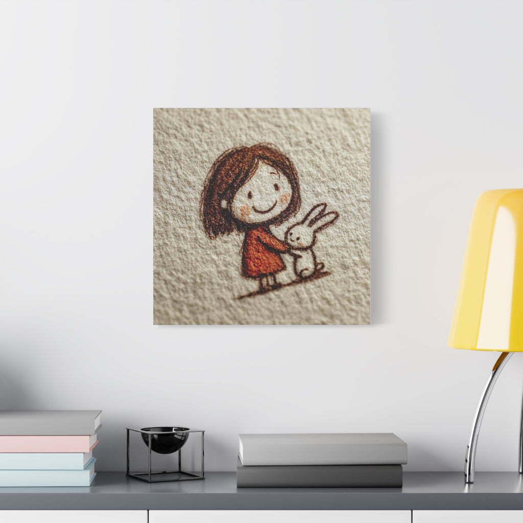 Cute Girl with Bunny Matte Canvas Wall Art – Stretched 1.25"