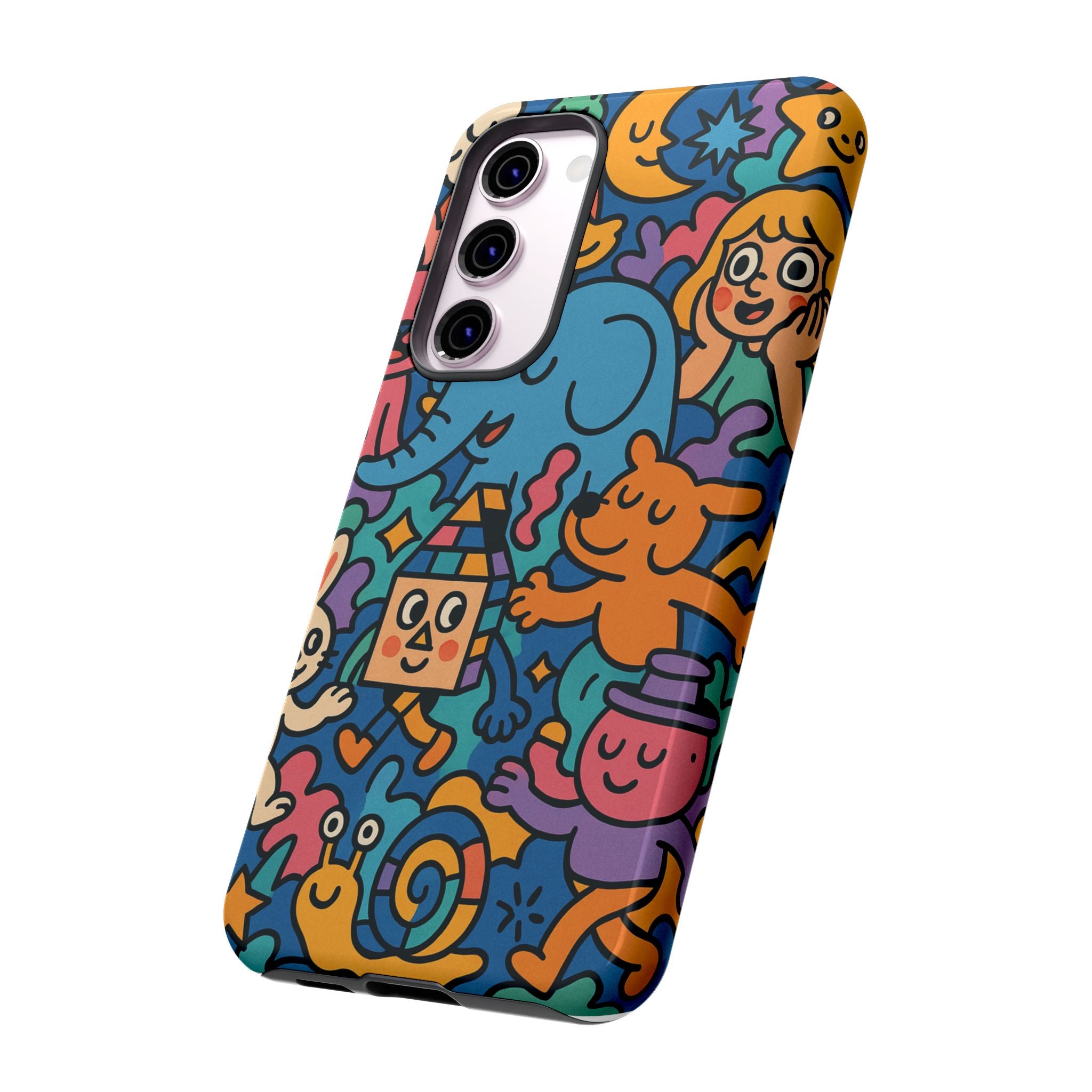 Colorful Doodle Phone Case — Cute Cartoon Animals & Characters