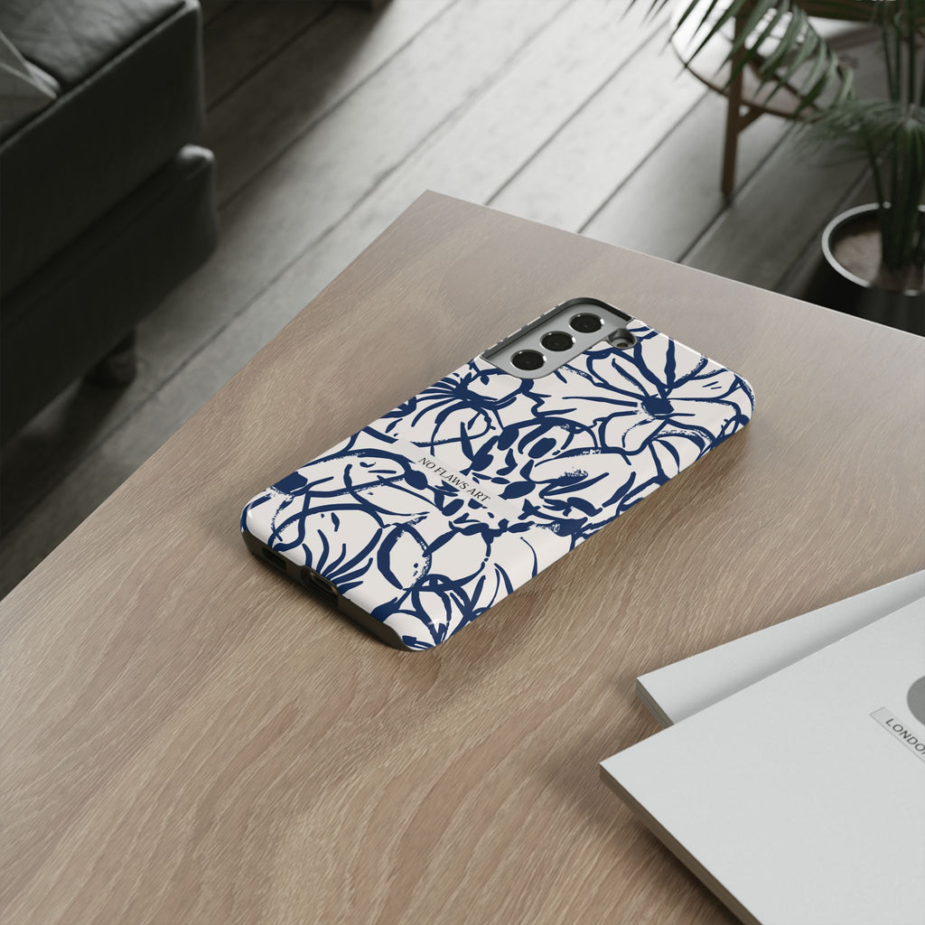 Navy Floral Tough Phone Case — "No Flaws Art" Protective Phone Cover