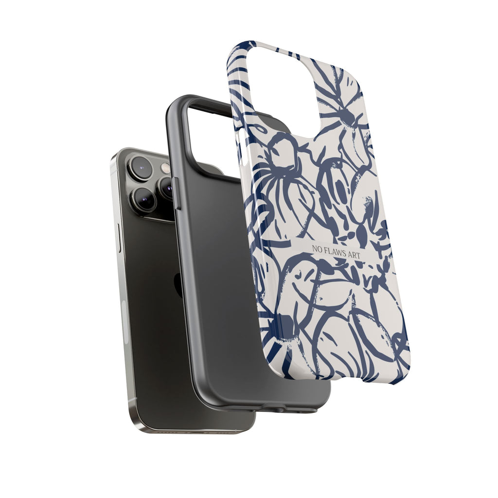 Navy Floral Tough Phone Case — "No Flaws Art" Protective Phone Cover