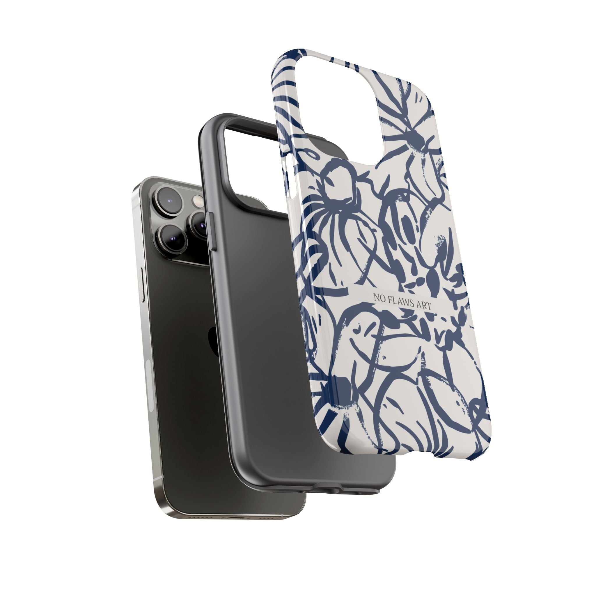 Navy Floral Tough Phone Case — "No Flaws Art" Protective Phone Cover