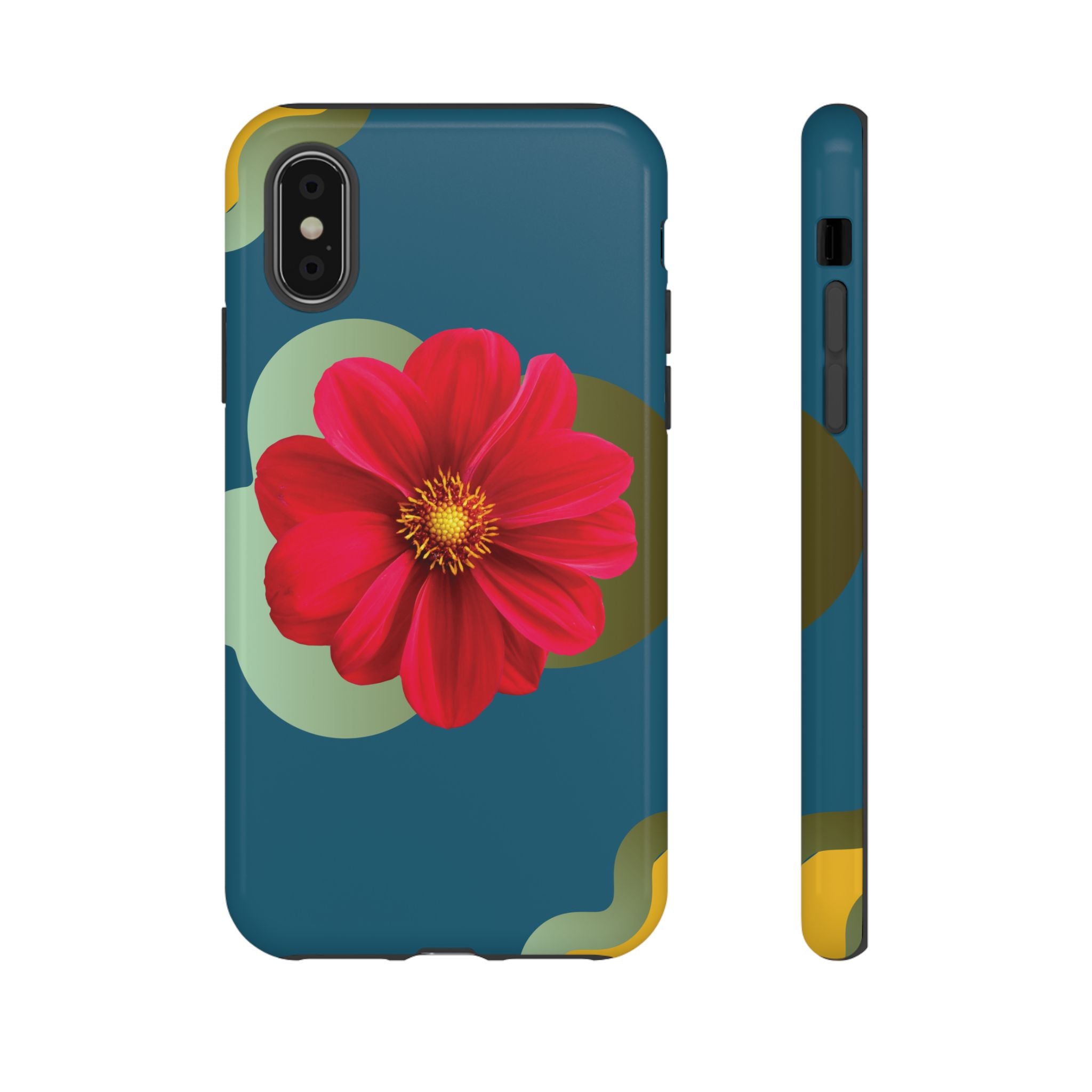 Floral Burst Tough Phone Case — Red Flower on Teal Protective Cover