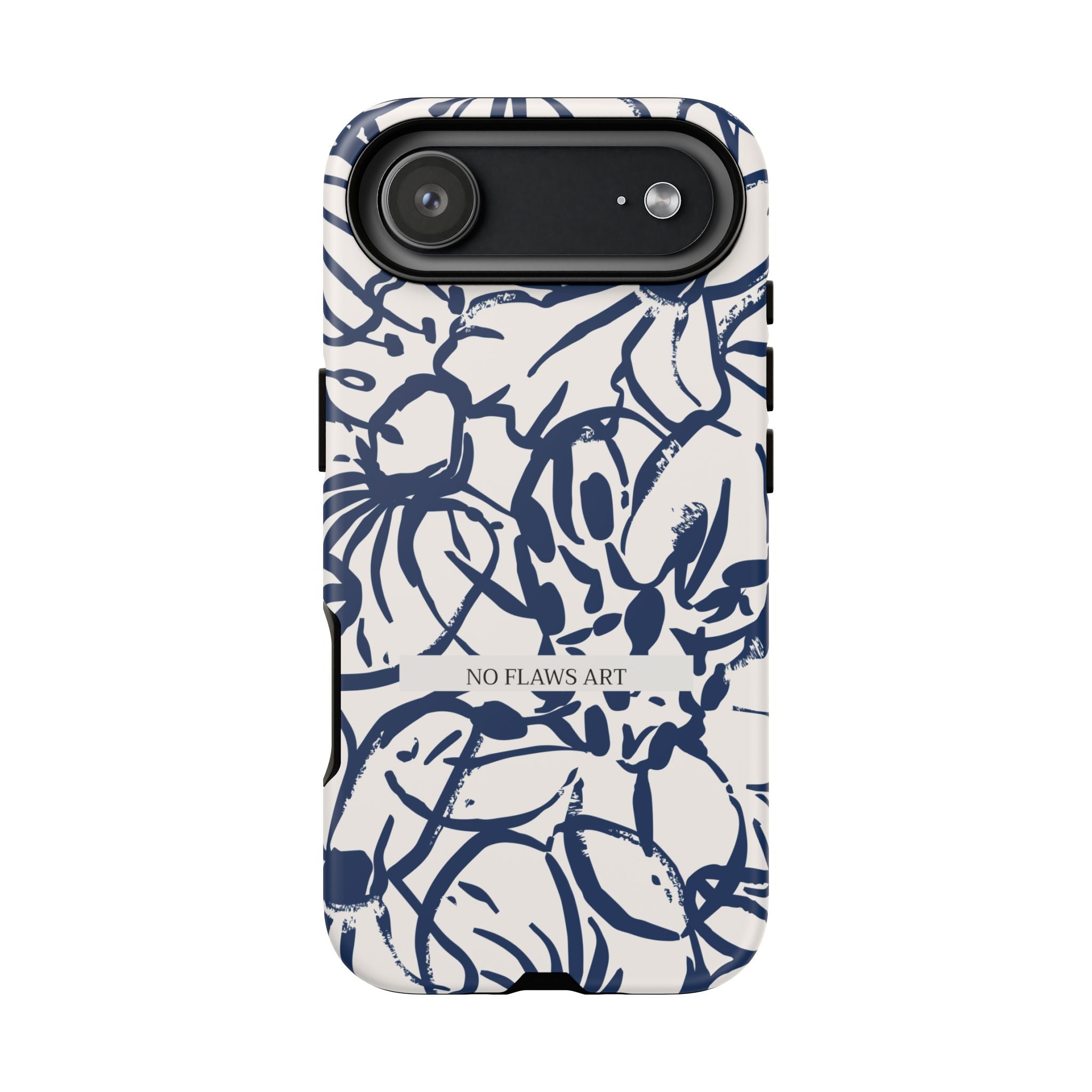 Navy Floral Tough Phone Case — "No Flaws Art" Protective Phone Cover