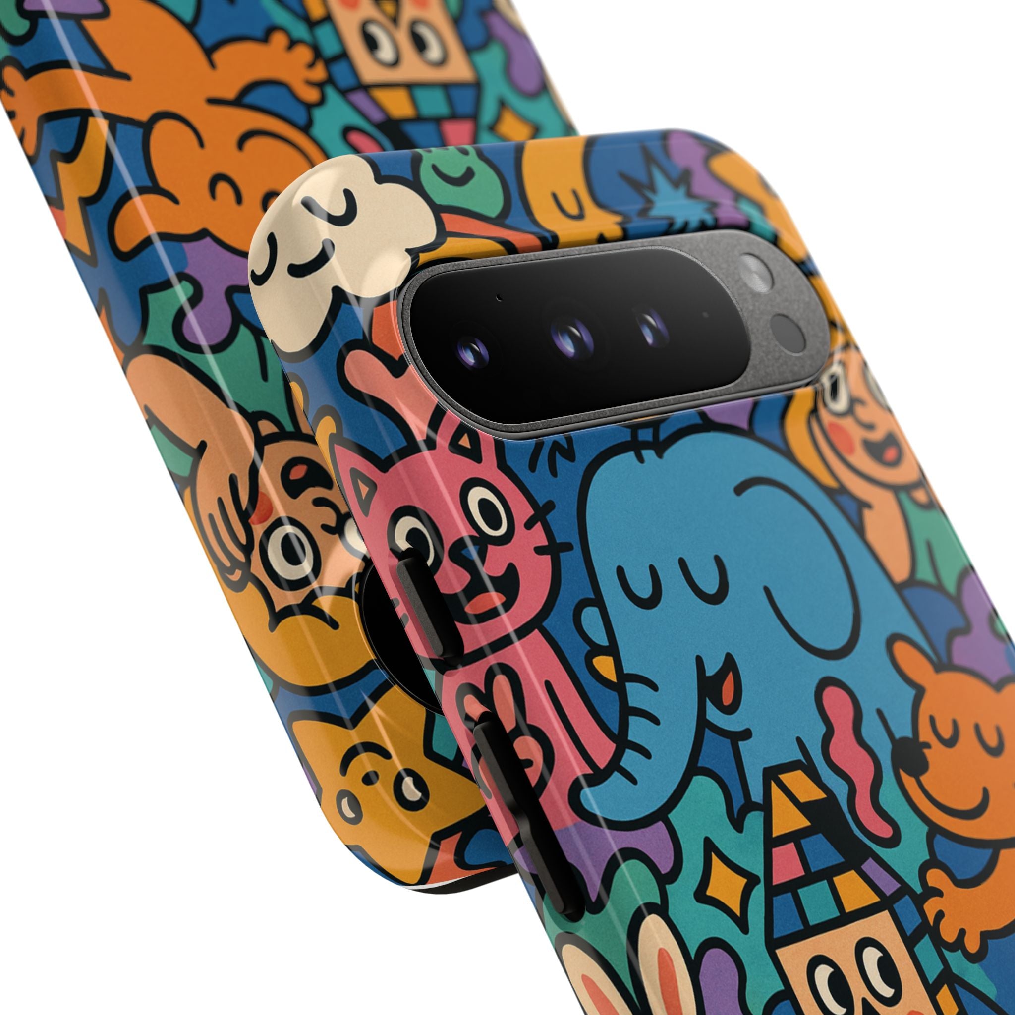 Colorful Doodle Phone Case — Cute Cartoon Animals & Characters