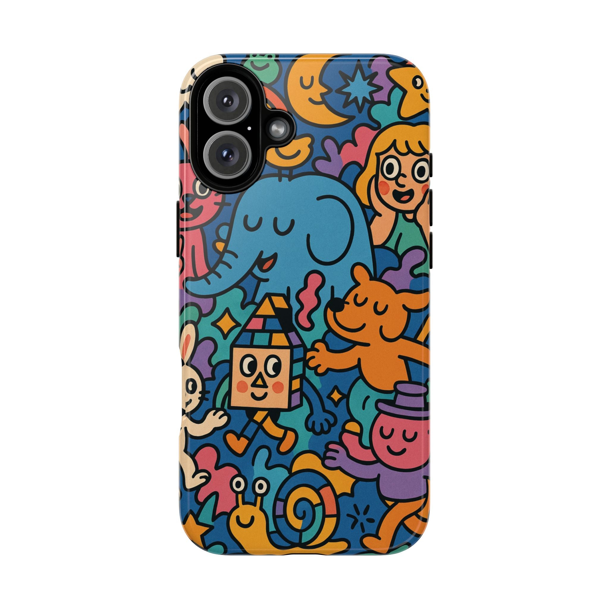Colorful Doodle Phone Case — Cute Cartoon Animals & Characters