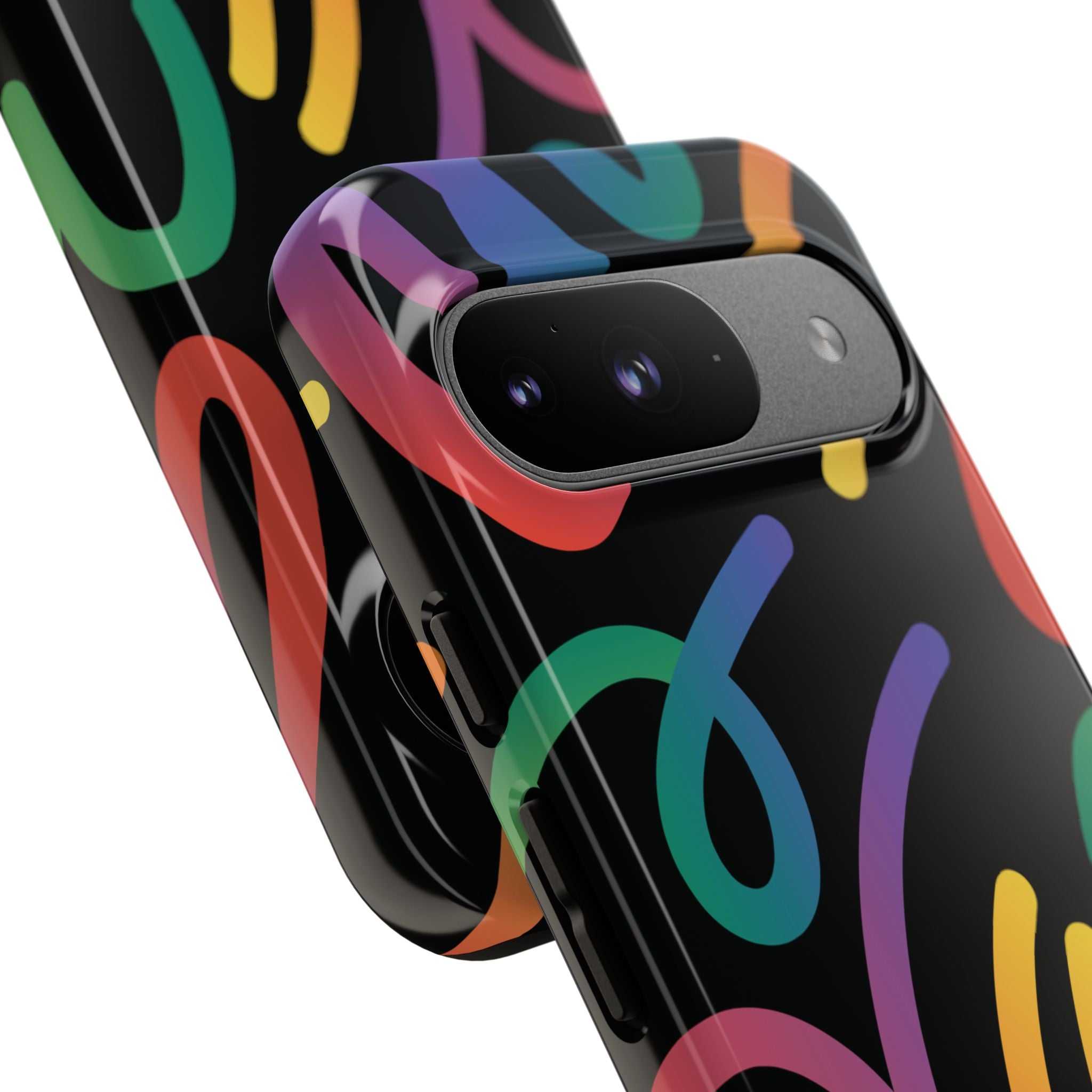 Colorful Doodle Tough Phone Case — Black Background Protective Cover