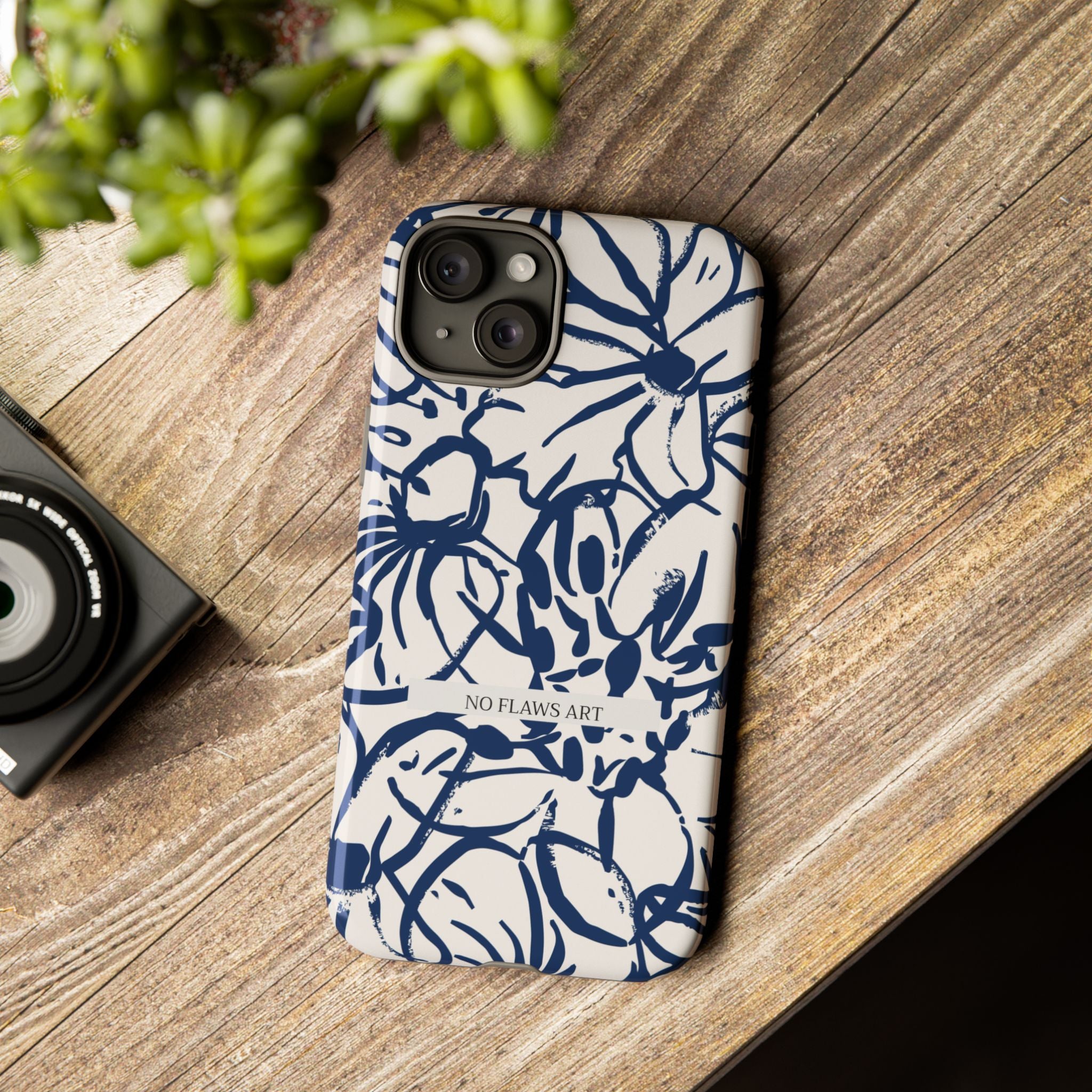 Navy Floral Tough Phone Case — "No Flaws Art" Protective Phone Cover