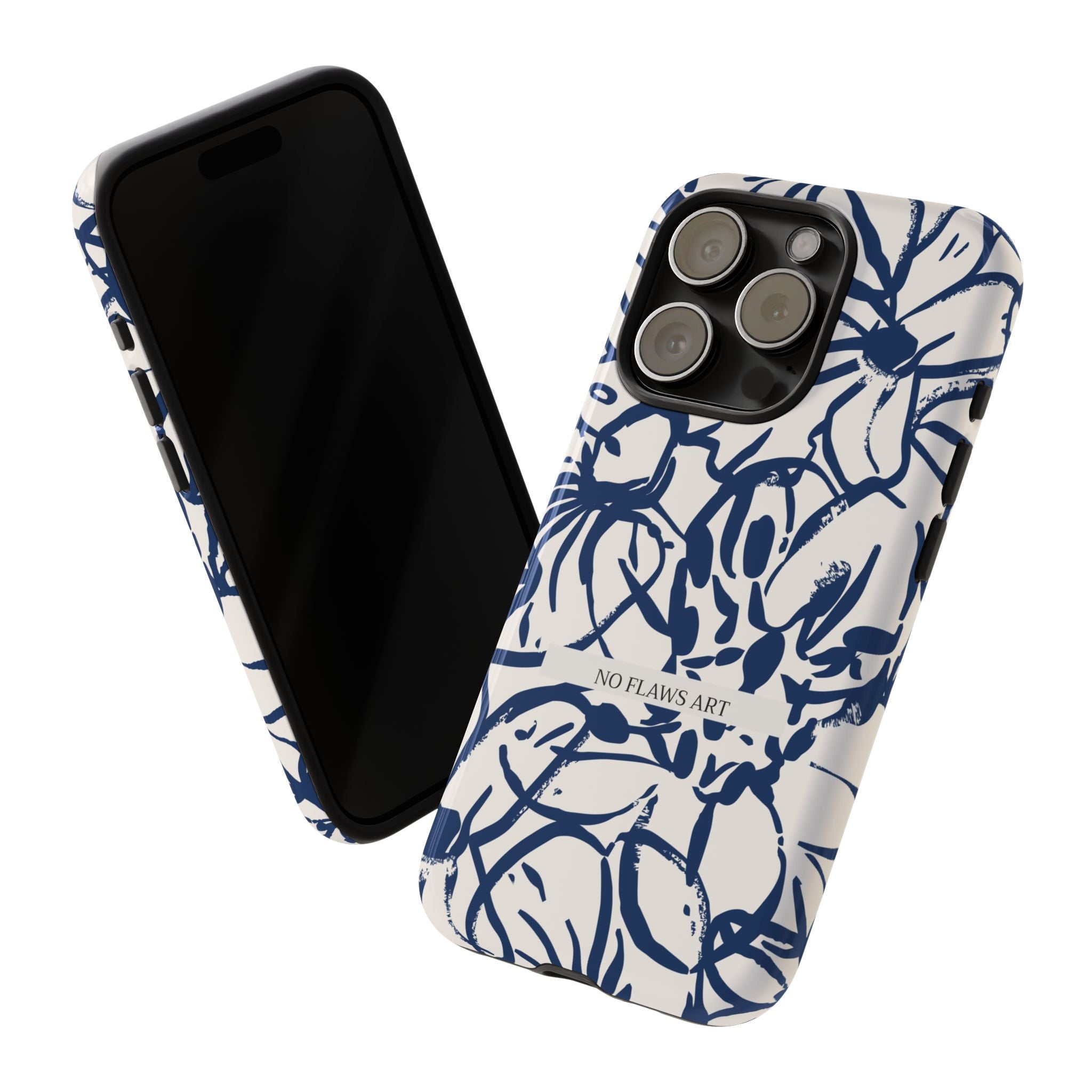 Navy Floral Tough Phone Case — "No Flaws Art" Protective Phone Cover