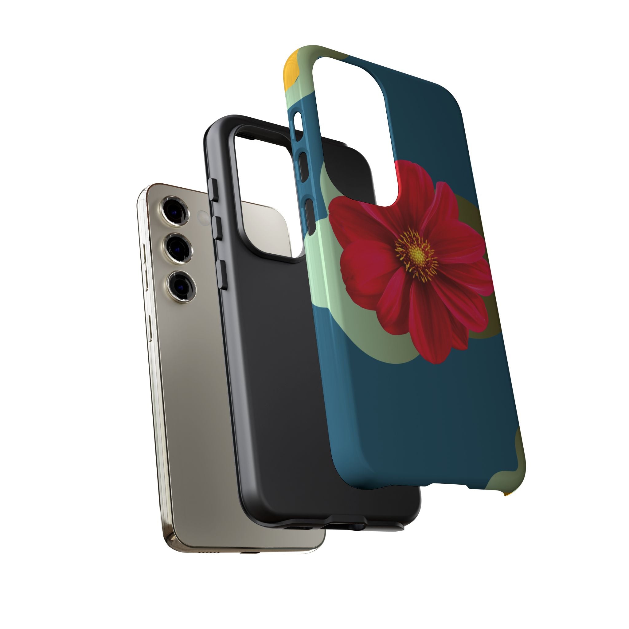Floral Burst Tough Phone Case — Red Flower on Teal Protective Cover