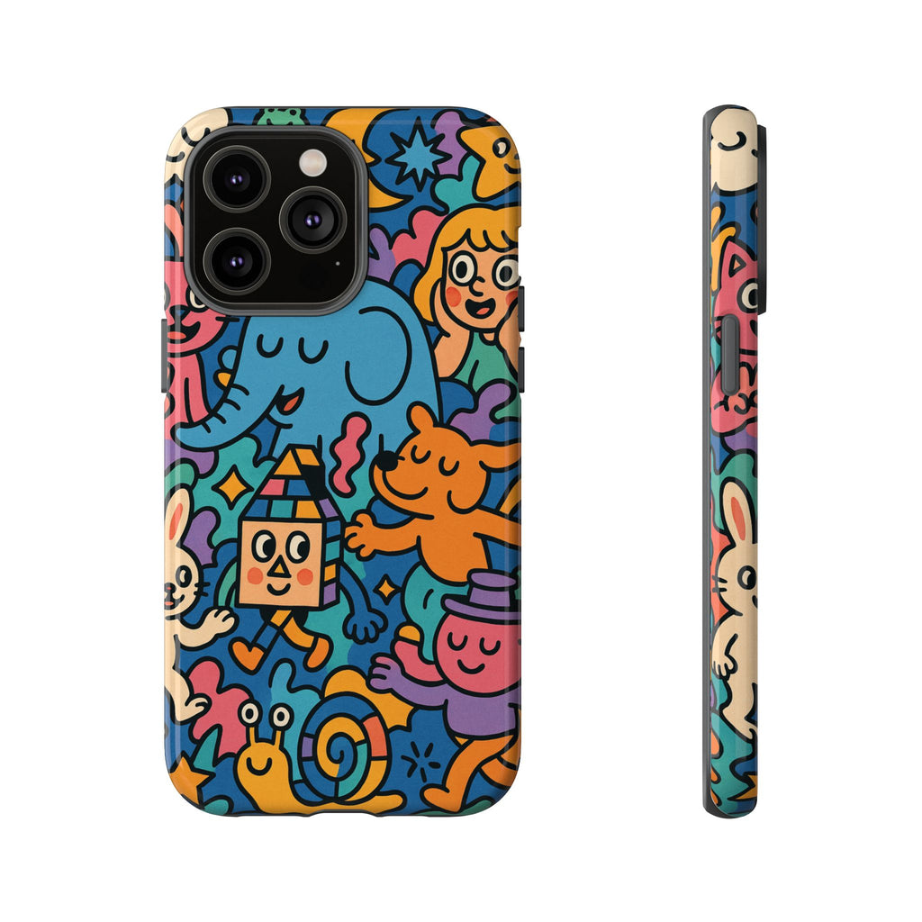 Colorful Doodle Phone Case — Cute Cartoon Animals & Characters
