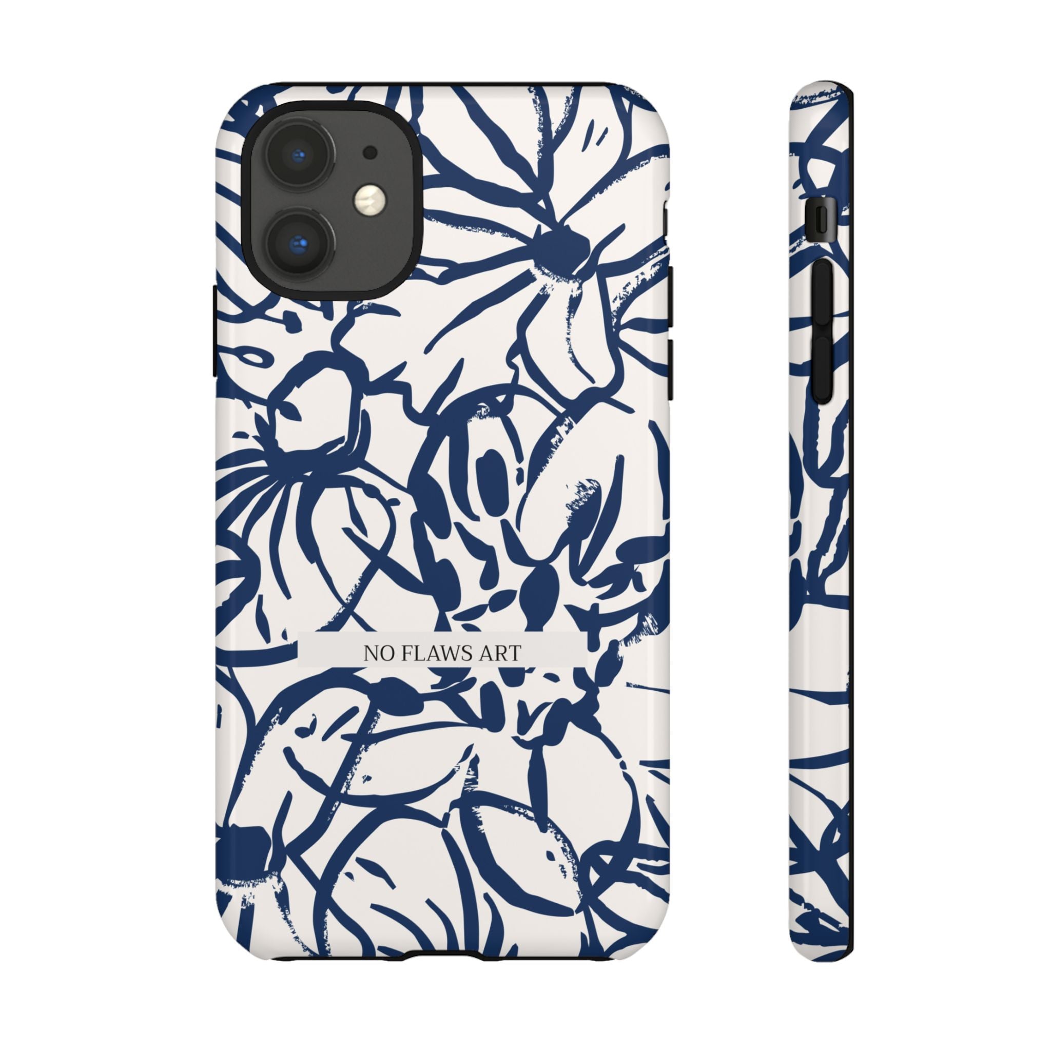 Navy Floral Tough Phone Case — "No Flaws Art" Protective Phone Cover