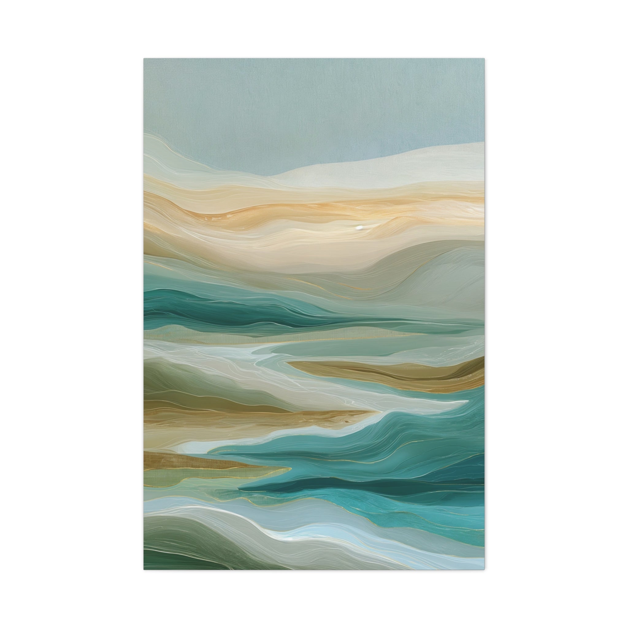 Coastal Abstract Matte Canvas Print — Teal & Sand Stretched Wall Art