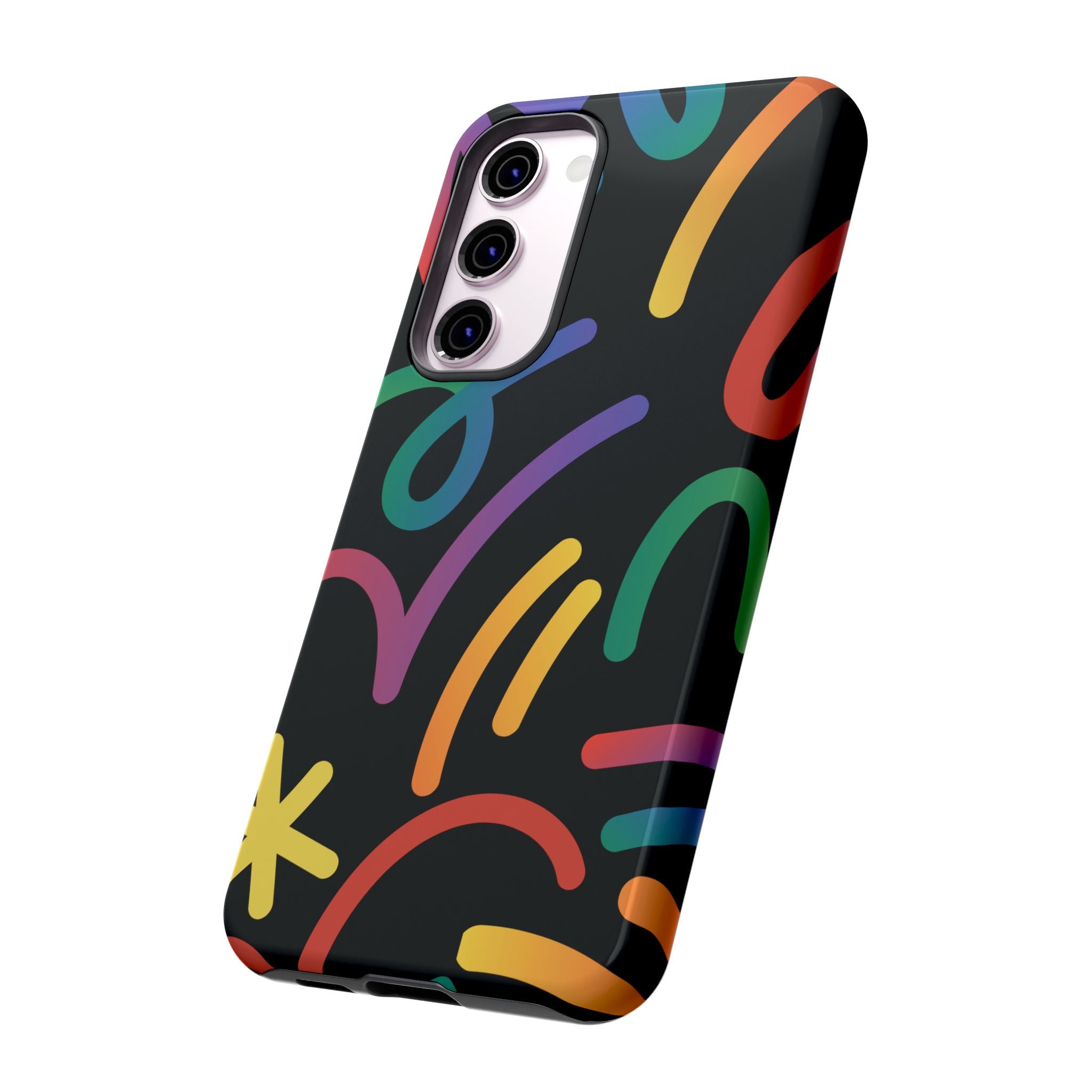 Colorful Doodle Tough Phone Case — Black Background Protective Cover