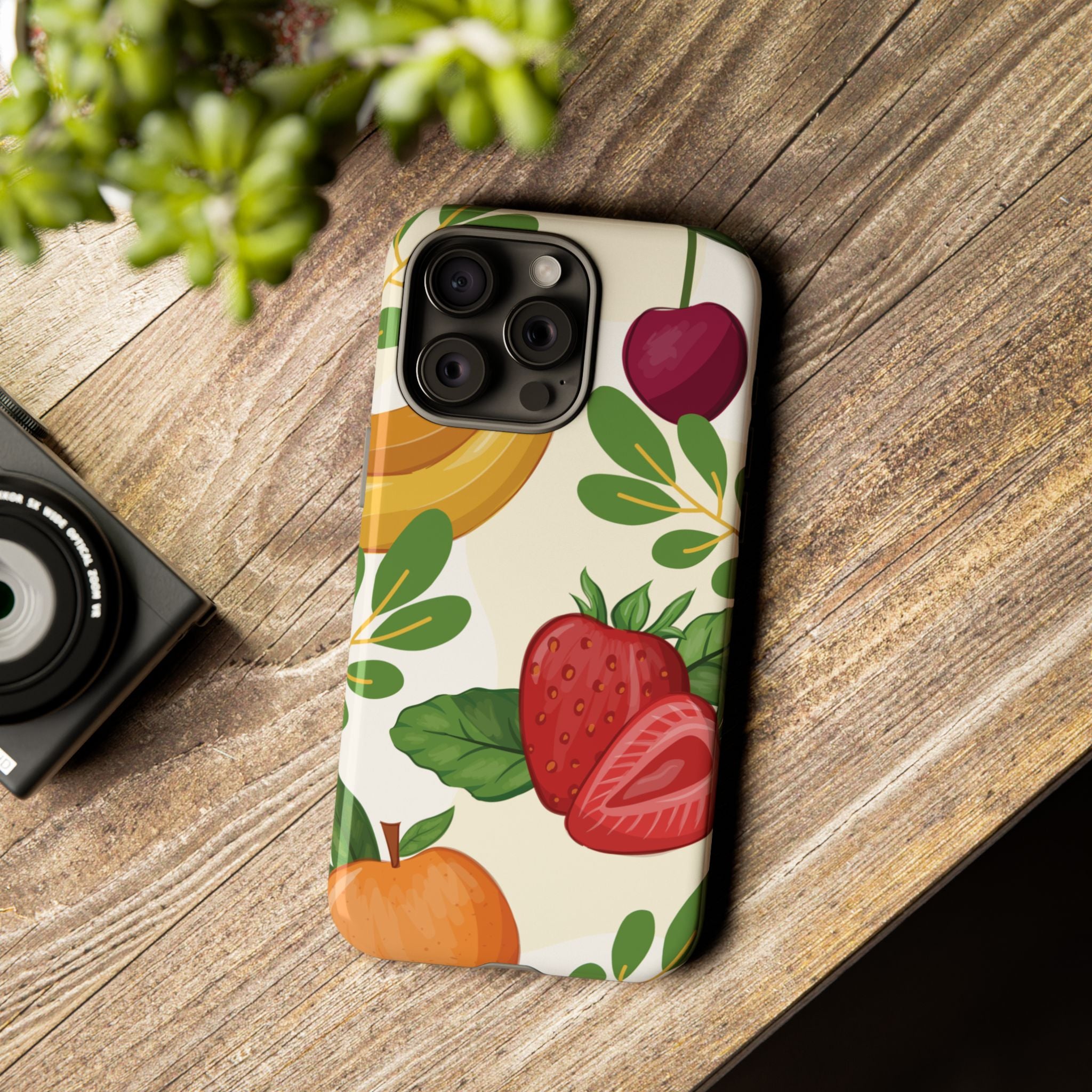 Fruit Pattern Tough Case — Floral Strawberry & Banana Phone Cover