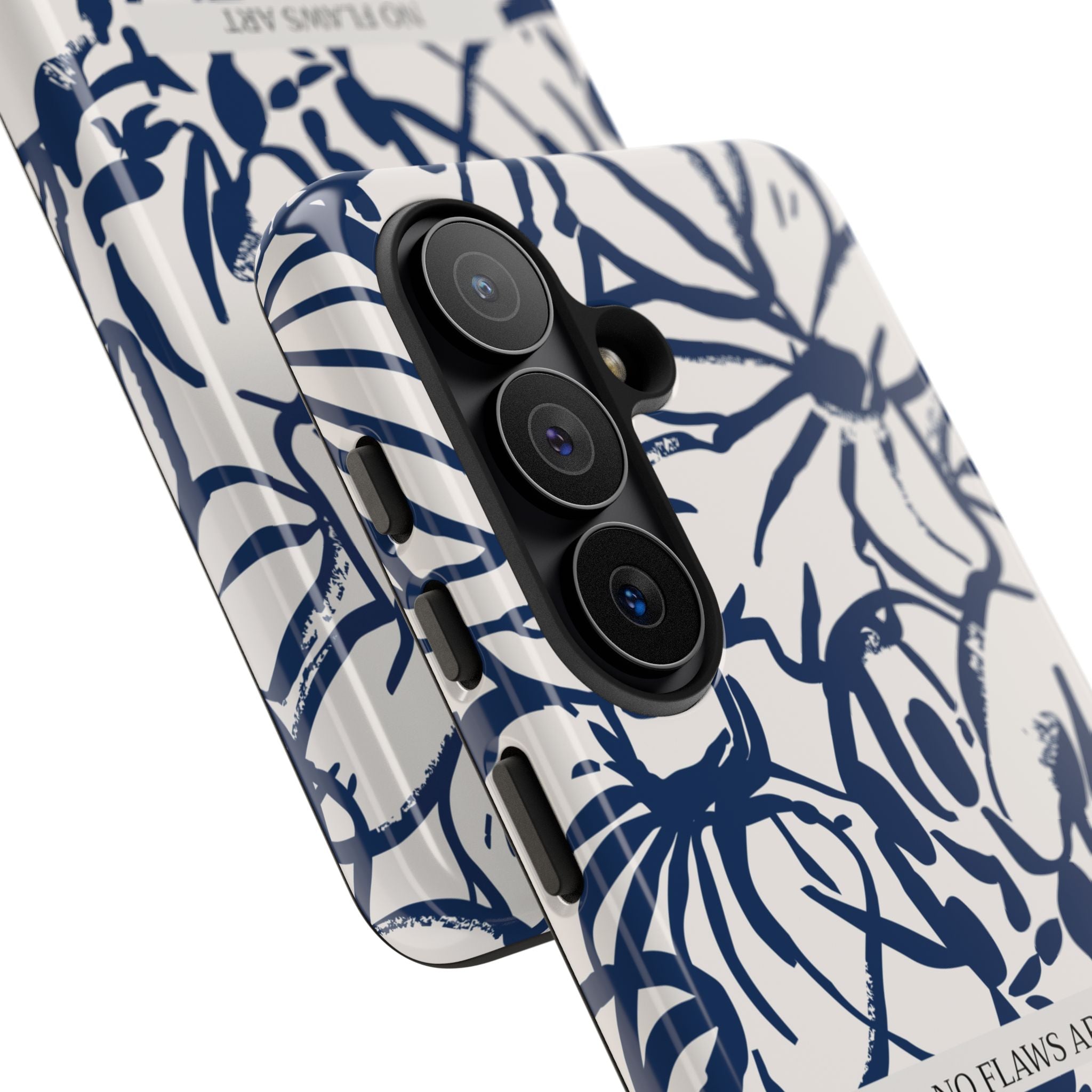 Navy Floral Tough Phone Case — "No Flaws Art" Protective Phone Cover