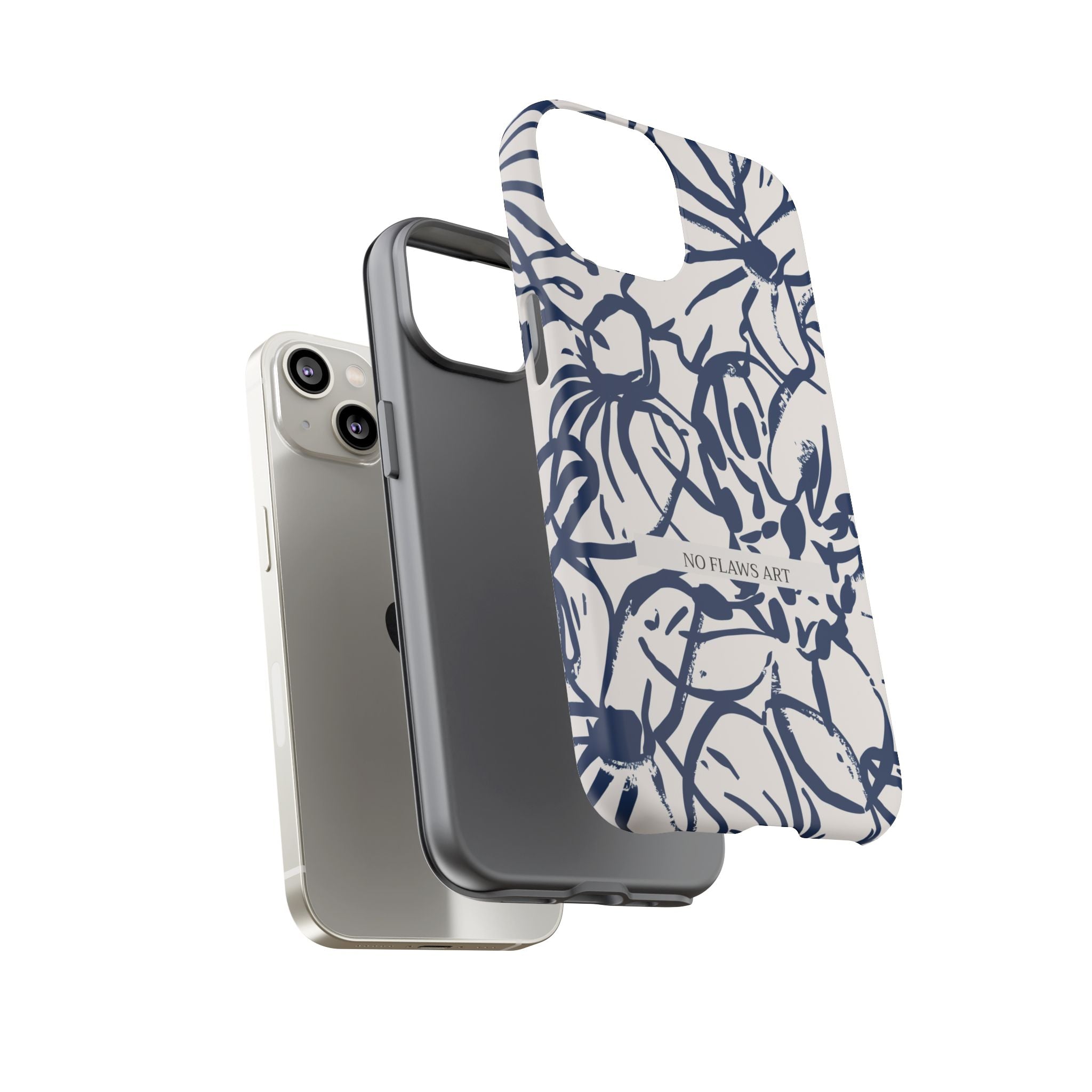 Navy Floral Tough Phone Case — "No Flaws Art" Protective Phone Cover