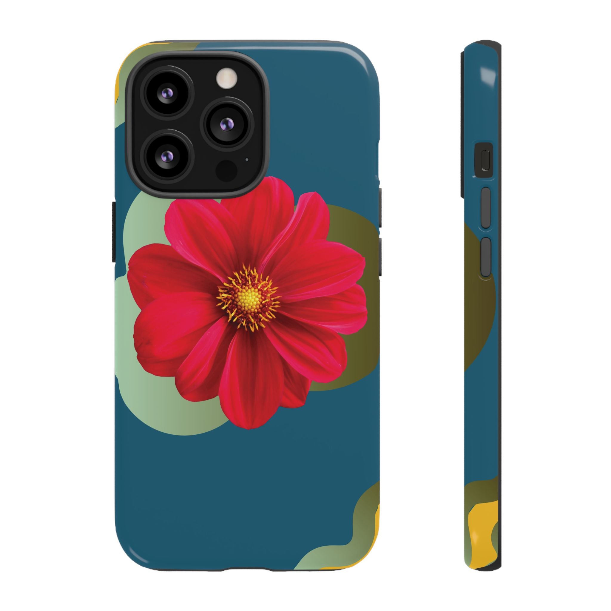 Floral Burst Tough Phone Case — Red Flower on Teal Protective Cover