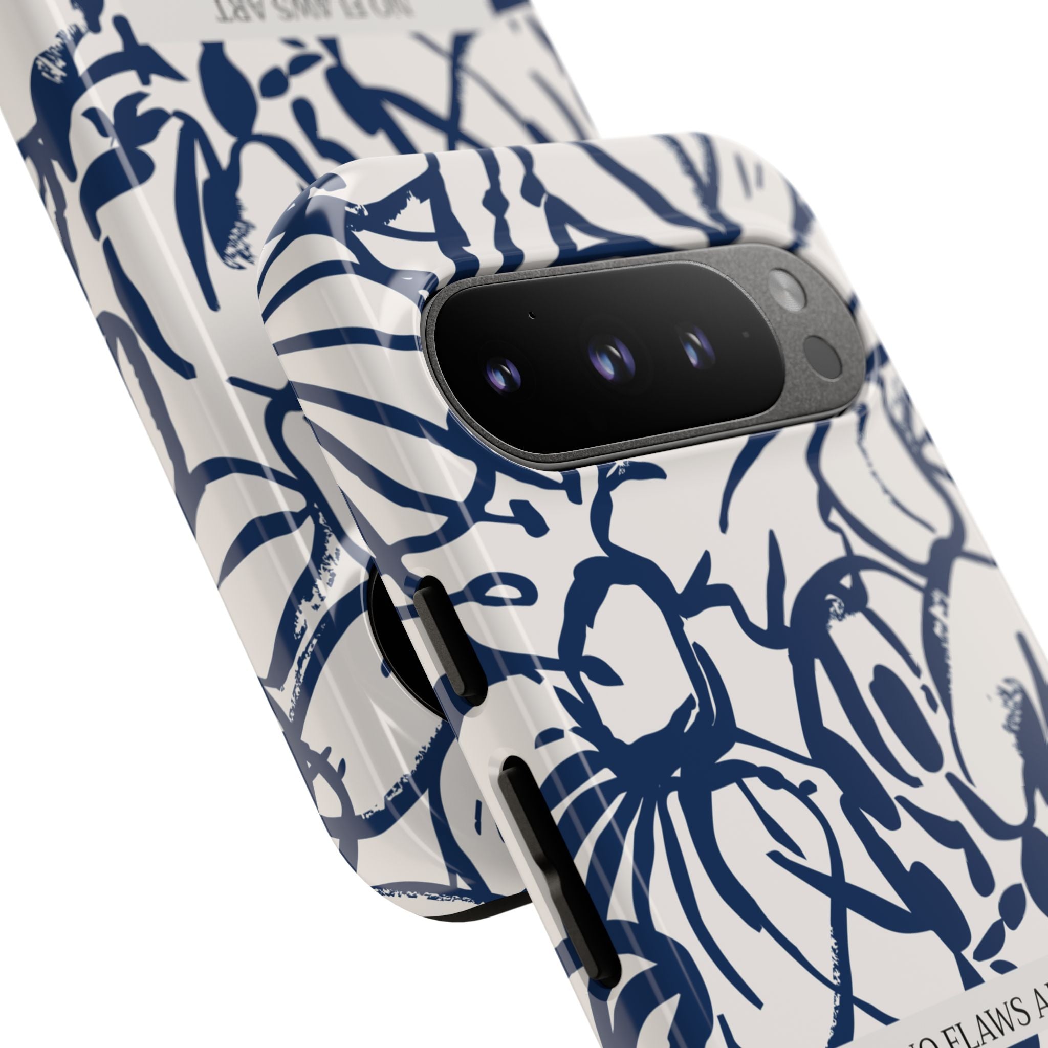 Navy Floral Tough Phone Case — "No Flaws Art" Protective Phone Cover