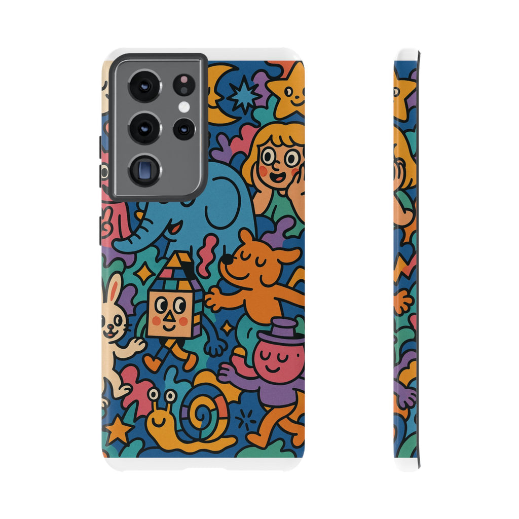 Colorful Doodle Phone Case — Cute Cartoon Animals & Characters