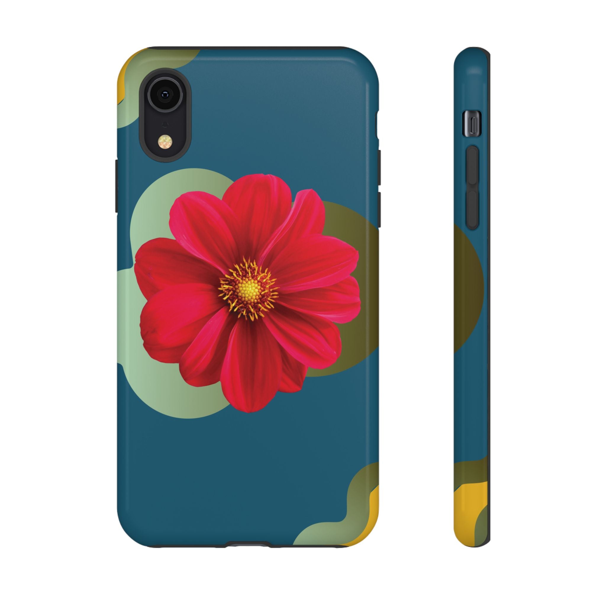 Floral Burst Tough Phone Case — Red Flower on Teal Protective Cover