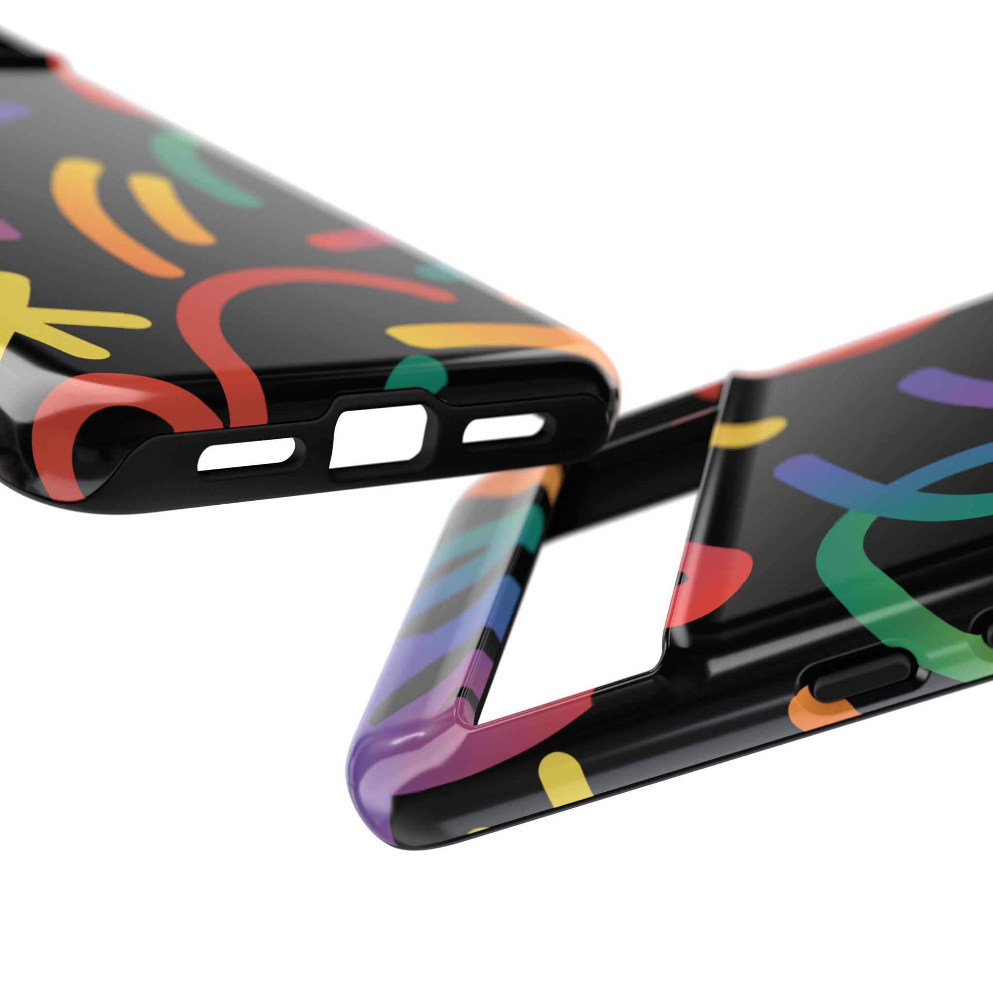 Colorful Doodle Tough Phone Case — Black Background Protective Cover