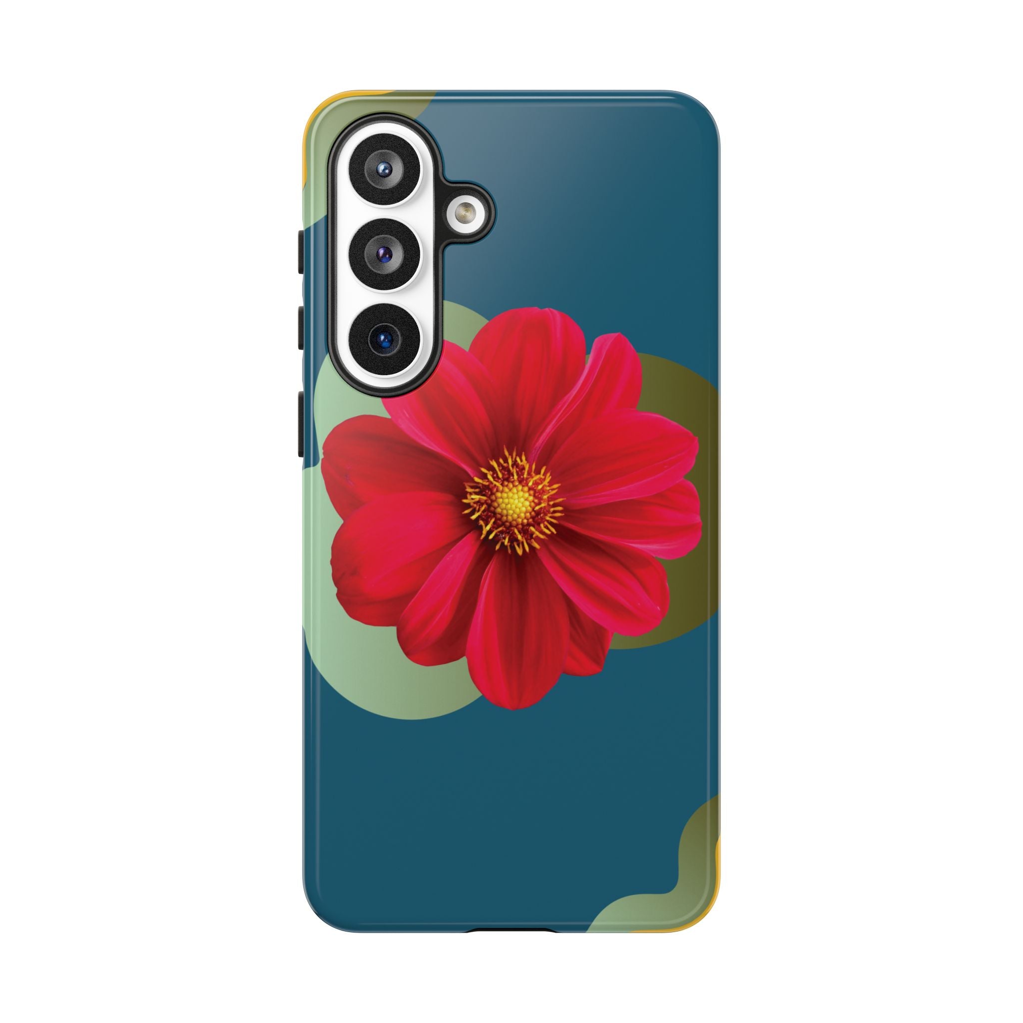 Floral Burst Tough Phone Case — Red Flower on Teal Protective Cover