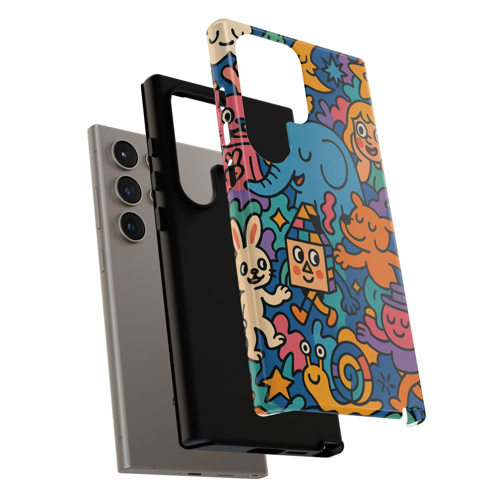 Colorful Doodle Phone Case — Cute Cartoon Animals & Characters