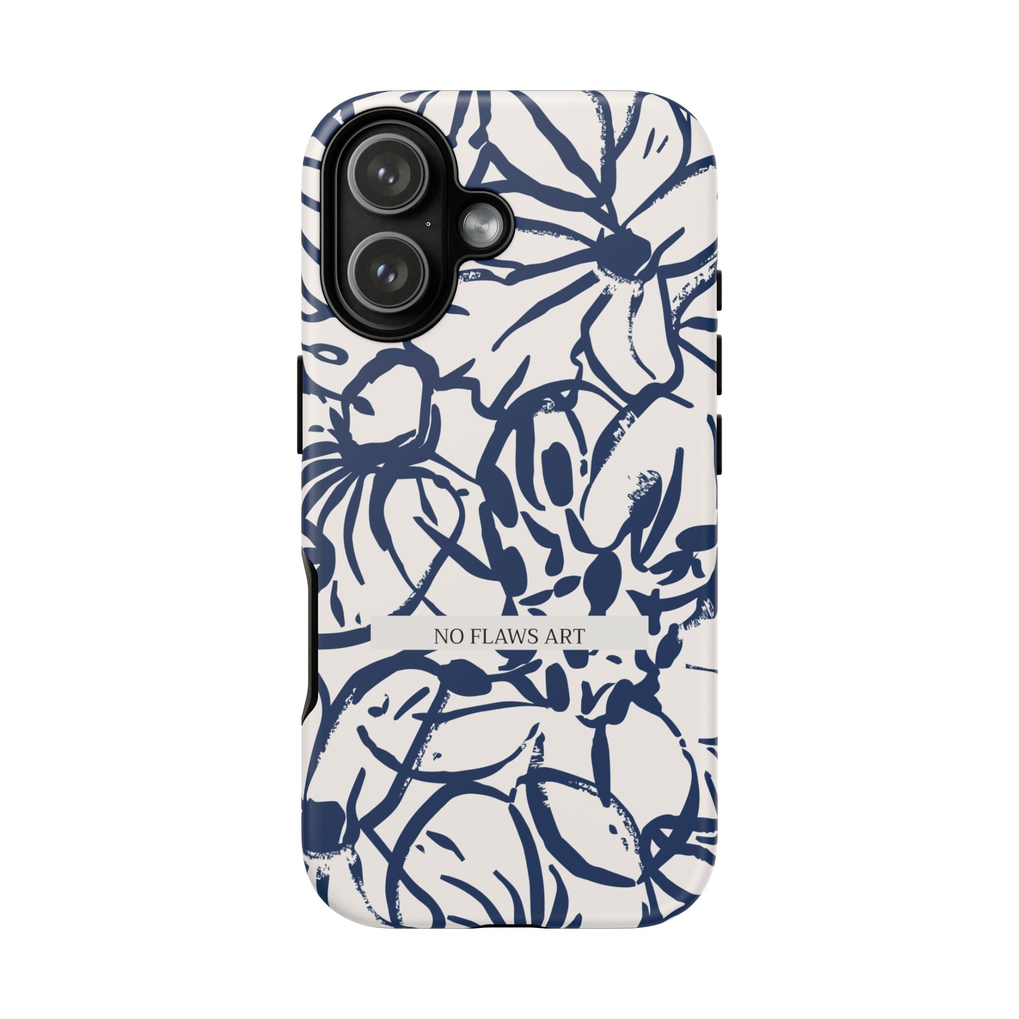 Navy Floral Tough Phone Case — "No Flaws Art" Protective Phone Cover