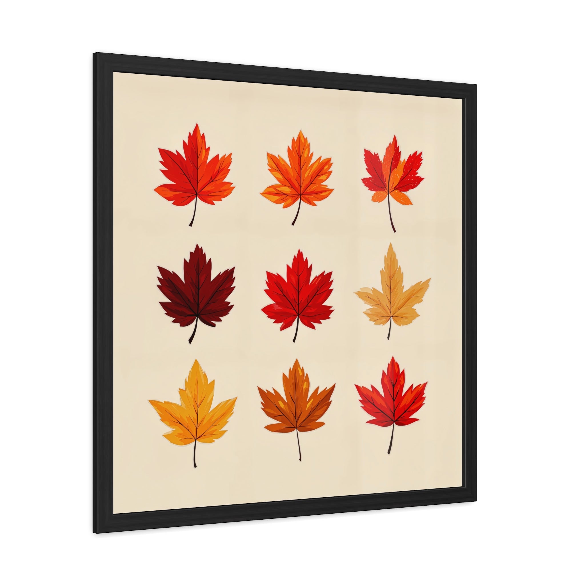 Autumn’s Palette: A Study of Nine Maple Leaves – Framed Art Poster