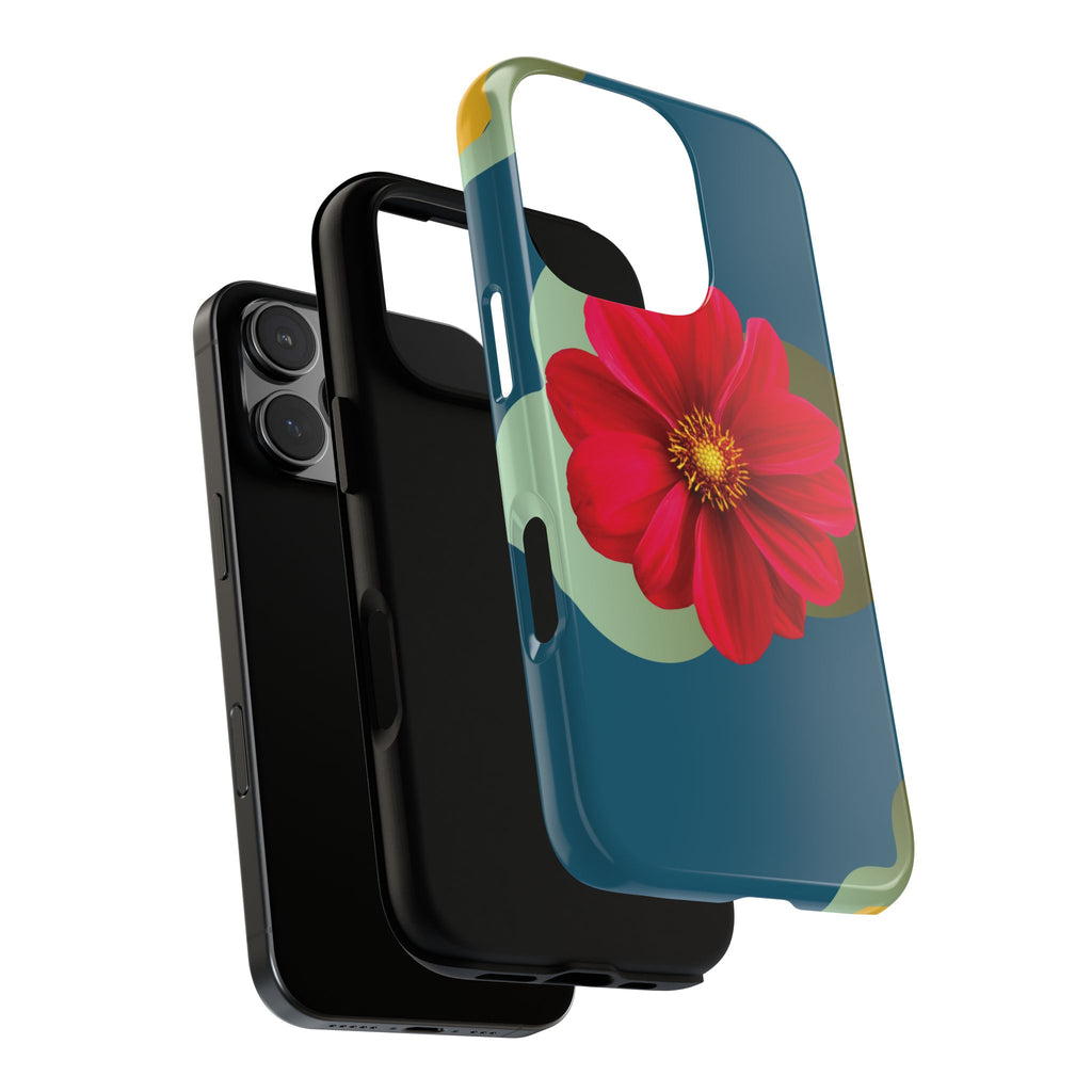 Floral Burst Tough Phone Case — Red Flower on Teal Protective Cover