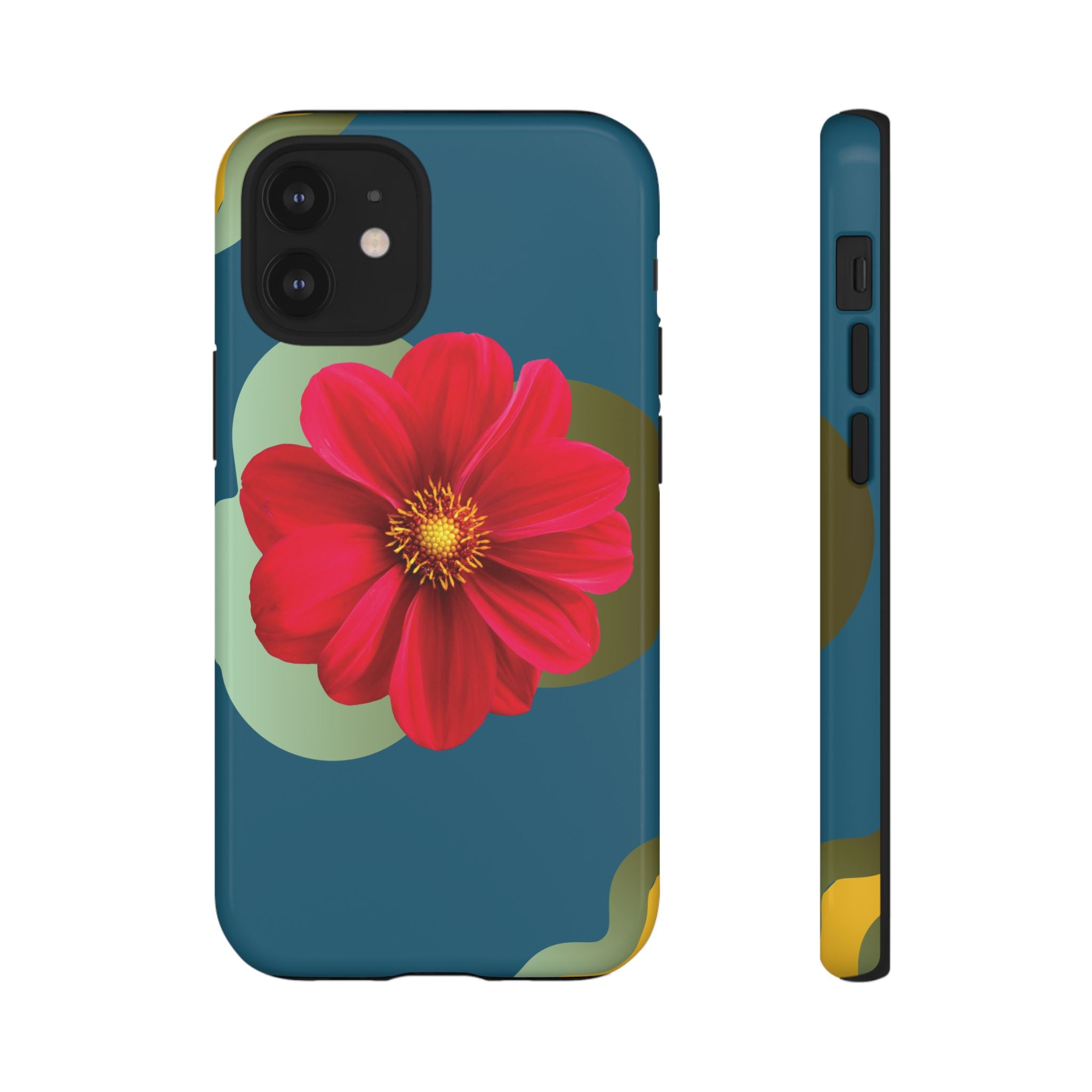 Floral Burst Tough Phone Case — Red Flower on Teal Protective Cover