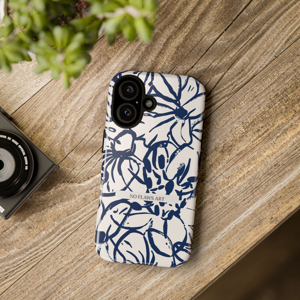 Navy Floral Tough Phone Case — "No Flaws Art" Protective Phone Cover