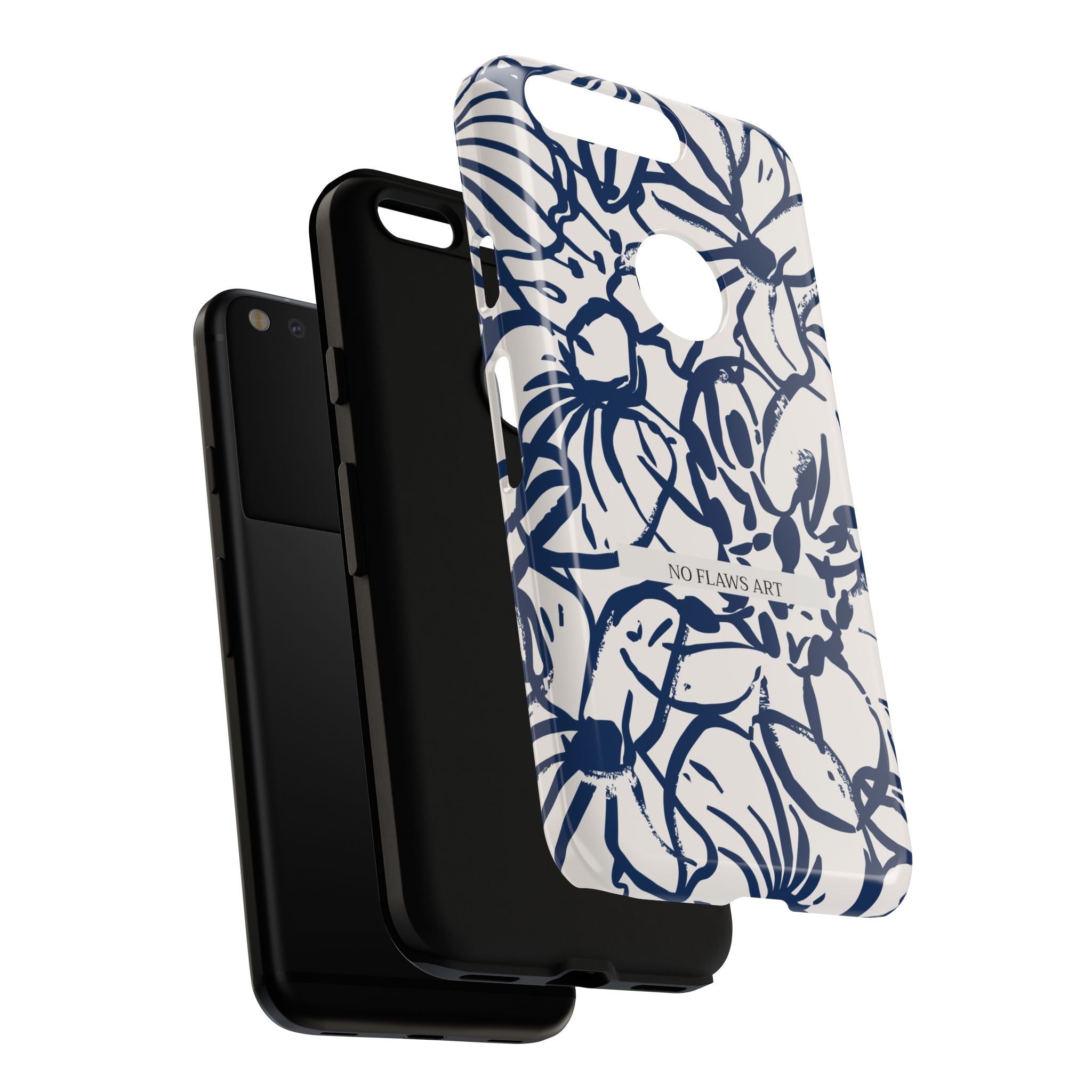 Navy Floral Tough Phone Case — "No Flaws Art" Protective Phone Cover