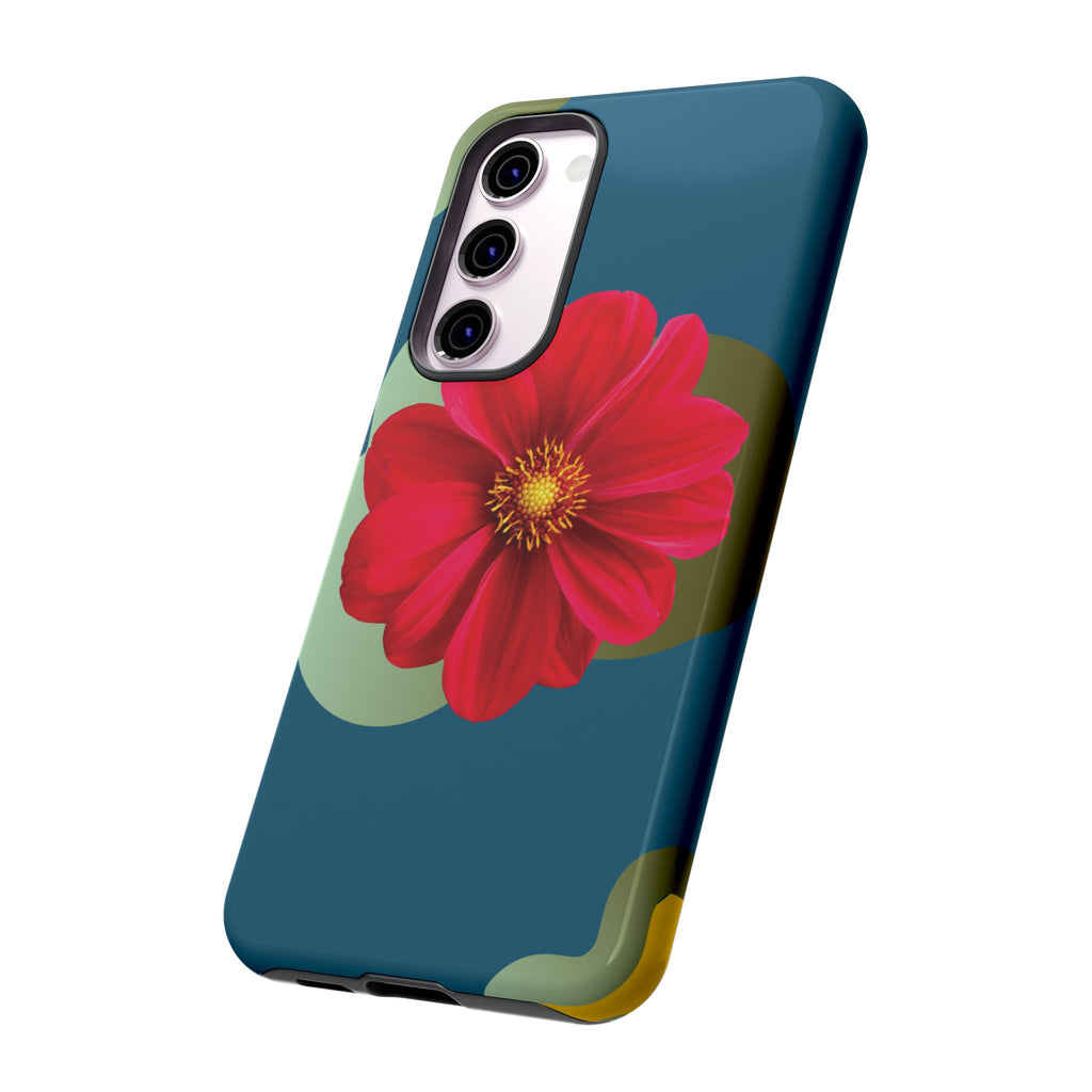Floral Burst Tough Phone Case — Red Flower on Teal Protective Cover