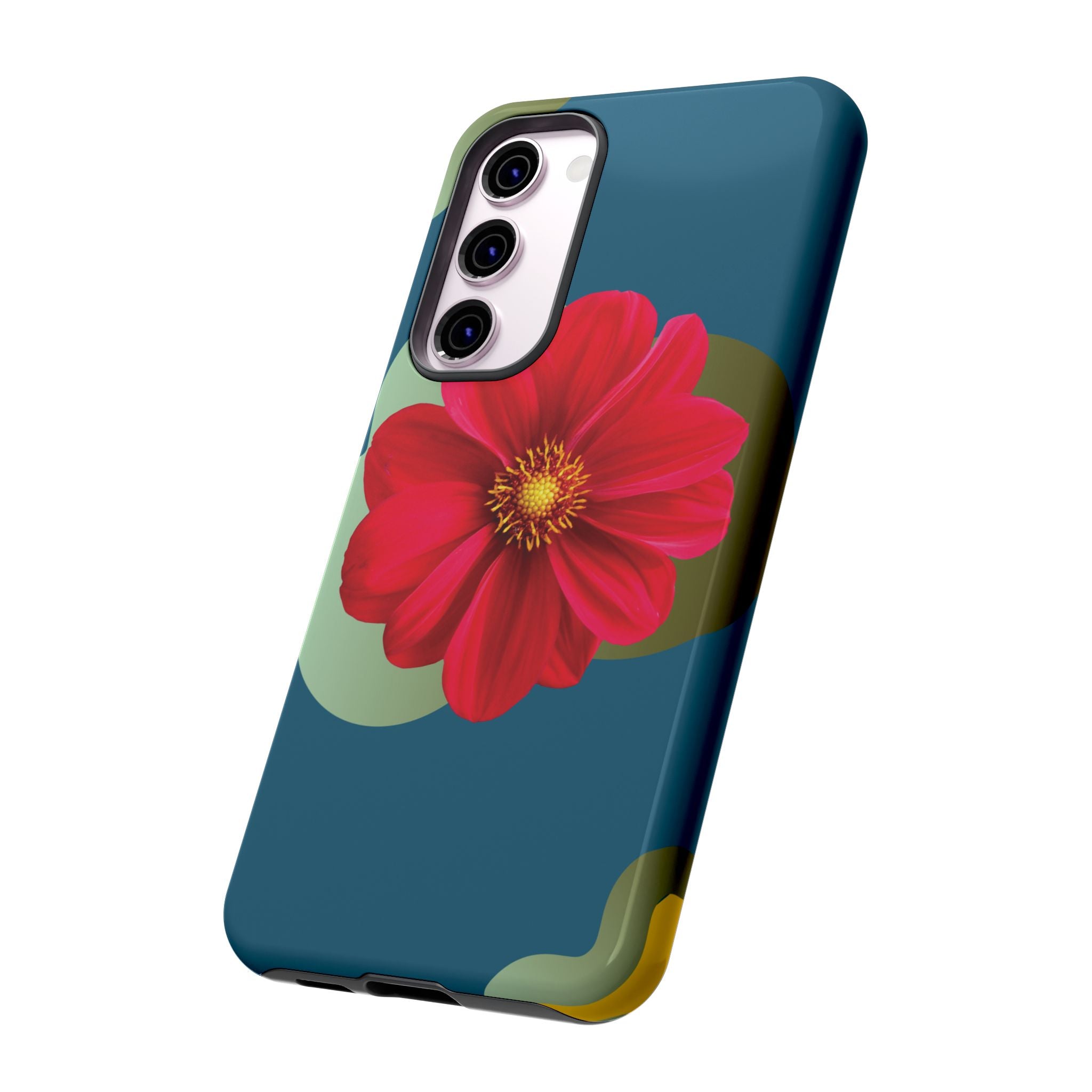 Floral Burst Tough Phone Case — Red Flower on Teal Protective Cover