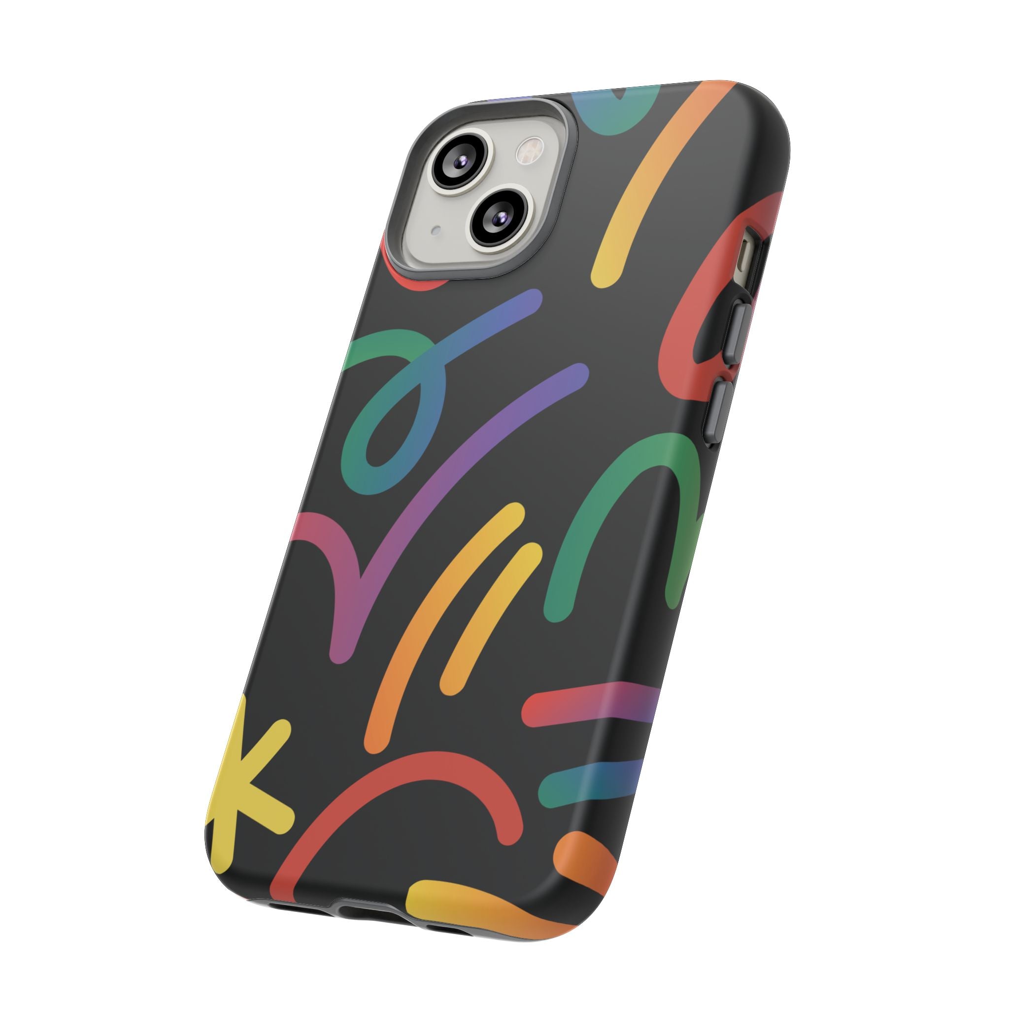 Colorful Doodle Tough Phone Case — Black Background Protective Cover